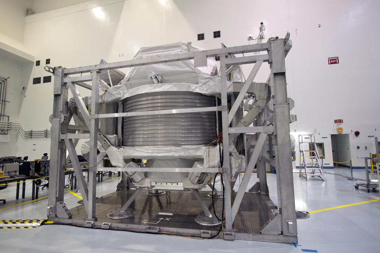 CAPE CANAVERAL, Fla. -- In the Space Station Processing Facility at NASA's Kennedy Space Center in Florida, the Alpha Magnetic Spectrometer, or AMS, awaits processing for launch.         AMS, a state-of-the-art particle physics detector, is designed to operate as an external module on the International Space Station. It will use the unique environment of space to study the universe and its origin by searching for dark matter. AMS will fly to the International Space Station aboard space shuttle Endeavour's STS-134 mission targeted to launch Feb. 26, 2011. Photo credit: NASA/Jack Pfaller