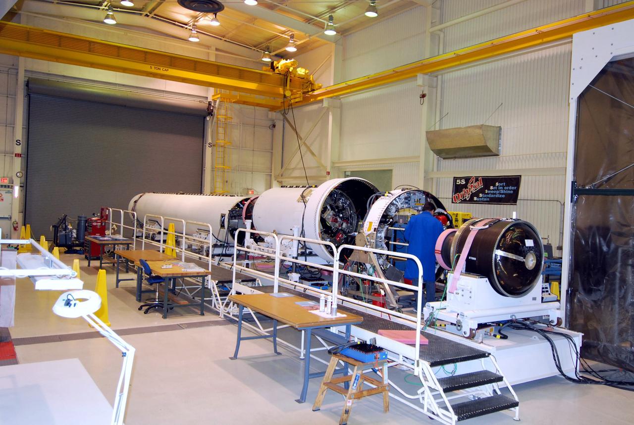VANDENBERG AIR FORCE BASE, Calif. – At Vandenberg Air Force Base in California, the Taurus XL rocket's 1, 2 and 3 stages are prepared for their first flight simulation, which will include testing voltages, currents, pressures, temperatures and thruster firings. The four-stage rocket is being prepared to carry NASA's Glory satellite into low Earth orbit and will lift off from Vandenberg's Launch Pad SLC 576-E.    Once Glory reaches orbit, it will collect data on the properties of aerosols and black carbon. It also will help scientists understand how the sun's irradiance affects Earth's climate.  Photo credit: NASA/Randy Beaudoin, VAFB
