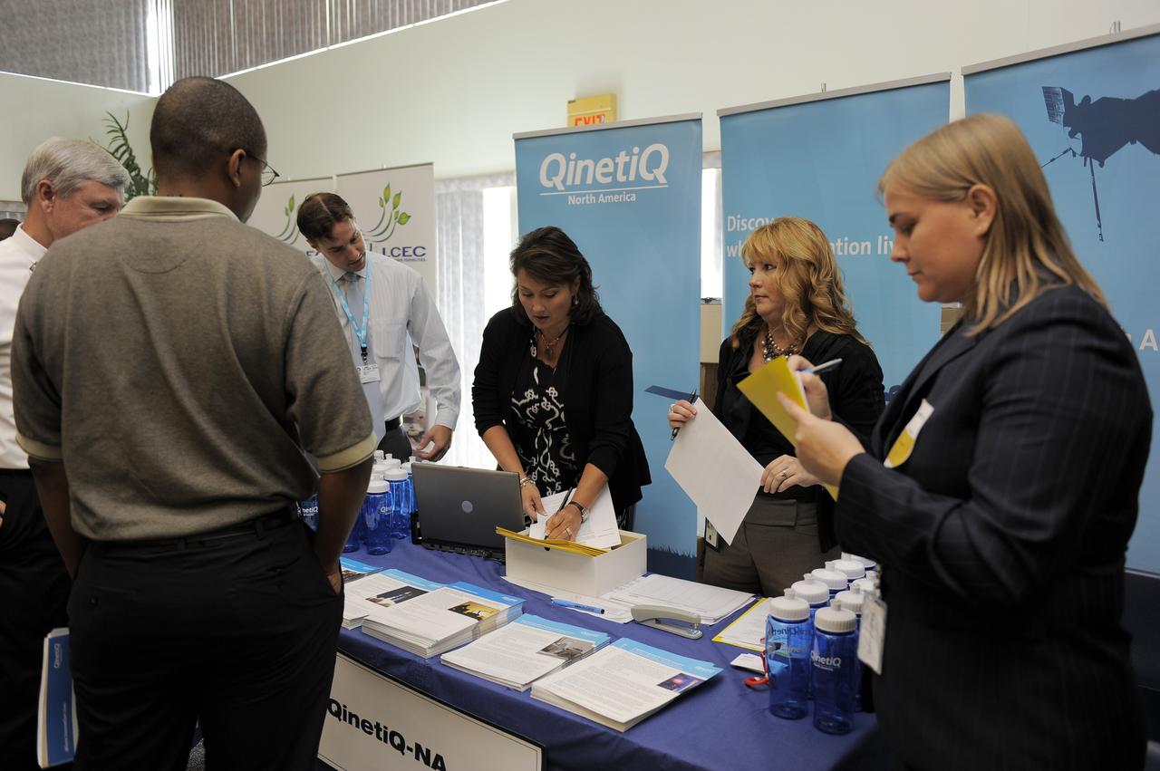 CAPE CANAVERAL, Fla. -- NASA's Kennedy Space Center and Brevard Workforce host a job fair in Kennedy's Operations Support Building II and Space Station Processing Facility to help center employees with future planning and placement as the Space Shuttle Program comes to an end. Recruiters included federal, state and local government agencies and organizations, as well as private companies from across the country. The second part of the job fair is scheduled for Sept. 16 at a hotel in Cape Canaveral, Fla. Kennedy's Human Resources Office also has hosted workshops, seminars and other events to prepare employees as much as possible for future opportunities. Photo credit: NASA/Kim Shiflett