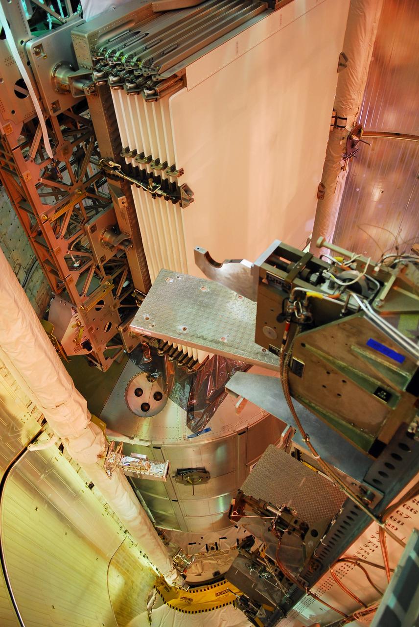 CAPE CANAVERAL, Fla. -- At NASA's Kennedy Space Center in Florida, space shuttle Discovery's payload bay is open for the STS-133 crew members to take a look at their payload while at Launch Pad 39A for the Terminal Countdown Demonstration Test (TCDT).     Discovery and its STS-133 crew will deliver the Permanent Multipurpose Module, packed with supplies and critical spare parts, as well as Robonaut 2, the dexterous humanoid astronaut helper, to the International Space Station. Launch is targeted for 4:40 p.m. EDT, Nov. 1. Photo credit: NASA/Jim Grossmann