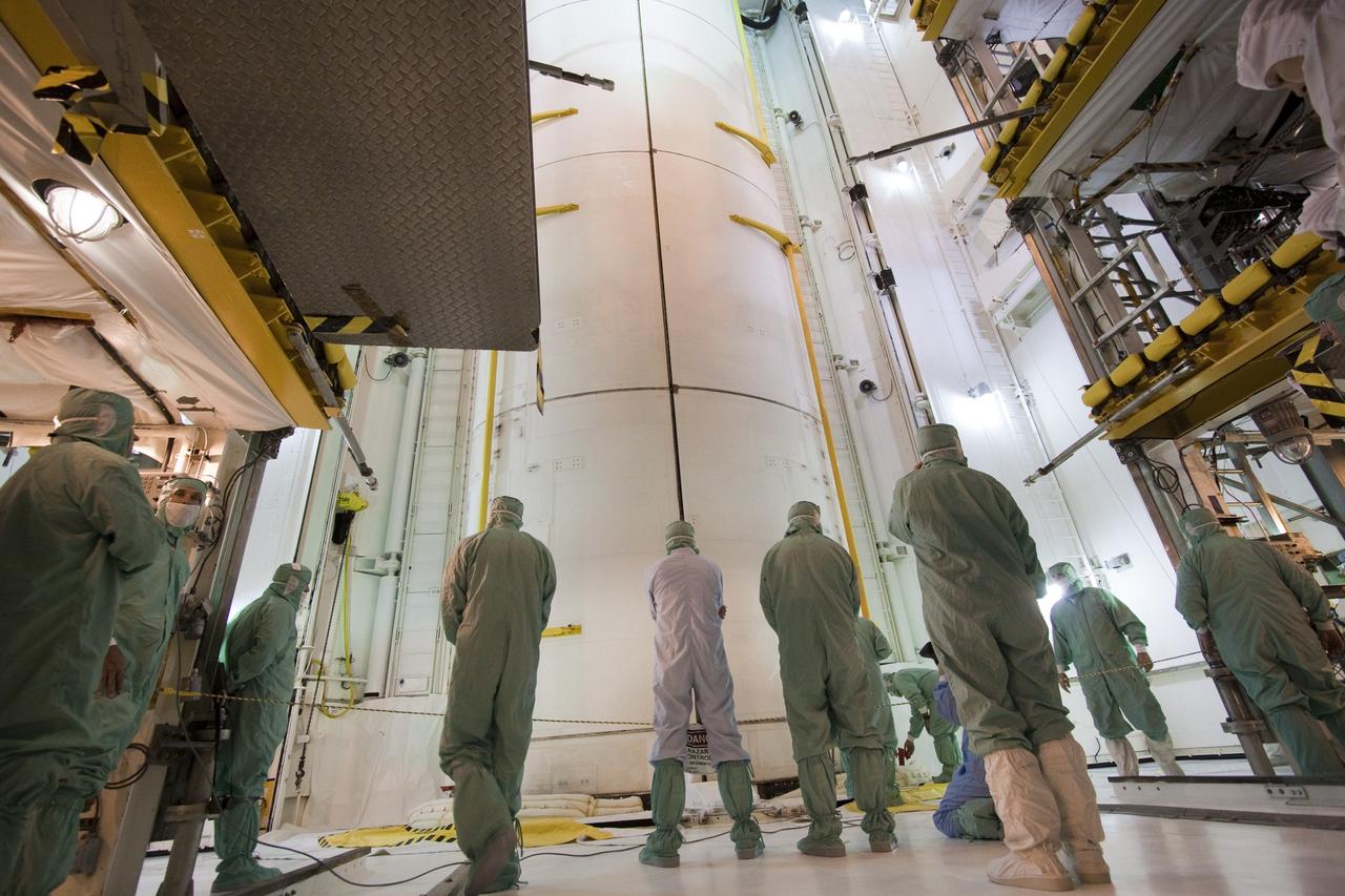 CAPE CANAVERAL, Fla. -- On Launch Pad 39A at NASA's Kennedy Space Center in Florida, the clamshell doors of space shuttle Discovery's payload bay are closed in preparation for the STS-133 launch to the International Space Station.    Targeted to launch Nov. 1, STS-133 will carry the Permanent Multipurpose Module (PMM) packed with supplies and critical spare parts, as well as Robonaut 2 (R2) to the station. Photo credit: NASA/Jack Pfaller