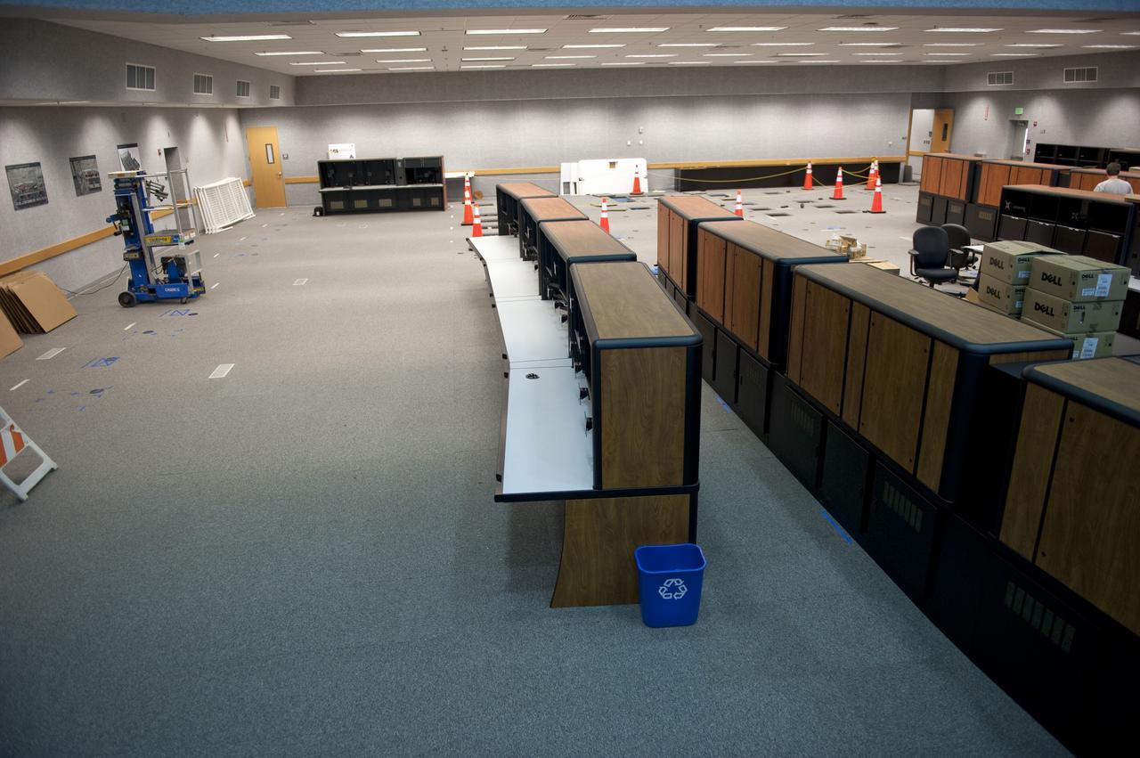 CAPE CANAVERAL, Fla. -- At NASA's Kennedy Space Center in Florida, remodeling for launches of future human spaceflight vehicles takes place in the Launch Control Center's Young-Crippen Firing Room. Known as Firing Room 1 in the Apollo era, it was re-named as a tribute to the Space Shuttle Program's first crewed mission, STS-1, which was flown by Commander John Young and Pilot Robert Crippen in April 1981. The firing room most recently was set up to support the Ares I-X flight test in Oct. 2009.       Photo credit: NASA/Kim Shiflett