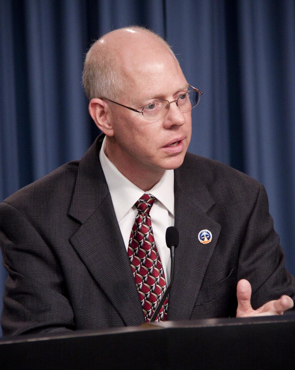 CAPE CANAVERAL, Fla. -- At NASA's Kennedy Space Center in Florida, NASA Test Director Steve Payne talks to media about final operations taking place for space shuttle Discovery's upcoming launch to the International Space Station during a Countdown Status Briefing. The STS-133 mission is Discovery's final planned spaceflight and Payne says there is excitement in the air at Kennedy            Scheduled to lift off Nov. 3 at 3:52 p.m. EDT, Discovery and crew will deliver the Permanent Multipurpose Module, packed with supplies and critical spare parts, as well as Robonaut 2, the dexterous humanoid astronaut helper, to the orbiting outpost. For more information on the STS-133 mission, visit www.nasa.gov/mission_pages/shuttle/shuttlemissions/sts133/. Photo credit: NASA/Jack Pfaller