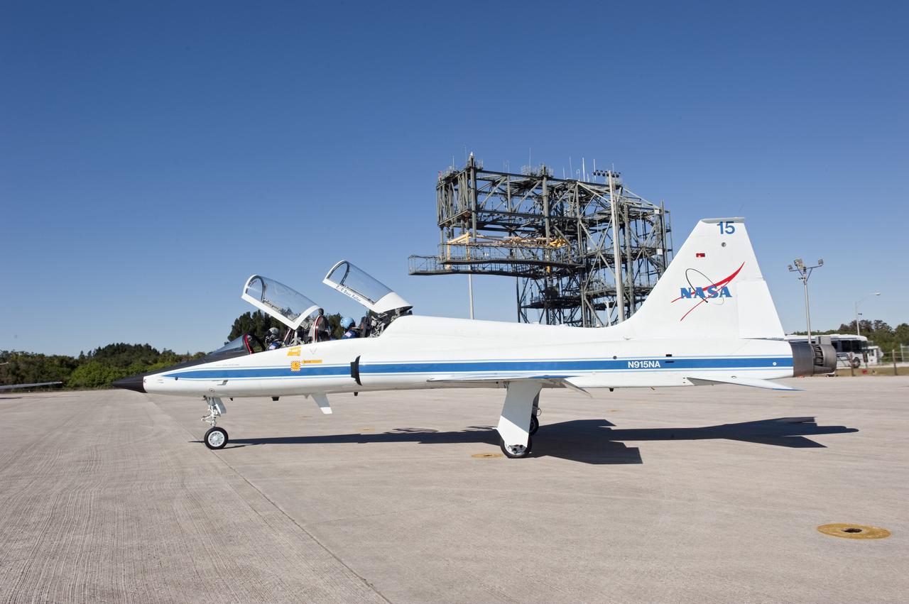 CAPE CANAVERAL, Fla. -- Space shuttle Discovery's STS-133 crew members depart NASA's Kennedy Space Center in Florida in a T-38 training jet. The six-member crew will wait until at least Nov. 30 to launch to the International Space Station because a leak was detected at the Ground Umbilical Carrier Plate (GUCP) while Discovery's external fuel tank was being loaded for launch on Nov. 5. The GUCP is an attachment point between the external tank and a pipe that carries gaseous hydrogen safely away from the shuttle to the flare stack, where it is burned off. Engineers and managers also will evaluate a crack in the foam on the external tank.      During the 11-day mission, STS-133 will deliver the Permanent Multipurpose Module, packed with supplies and critical spare parts, as well as Robonaut 2, to the orbiting laboratory. Discovery, which will fly its 39th mission, is scheduled to be retired following STS-133. This will be the 133rd Space Shuttle Program mission and the 35th shuttle voyage to the space station. For more information on STS-133, visit www.nasa.gov/mission_pages/shuttle/shuttlemissions/sts133/. Photo credit: NASA/Kim Shiflett