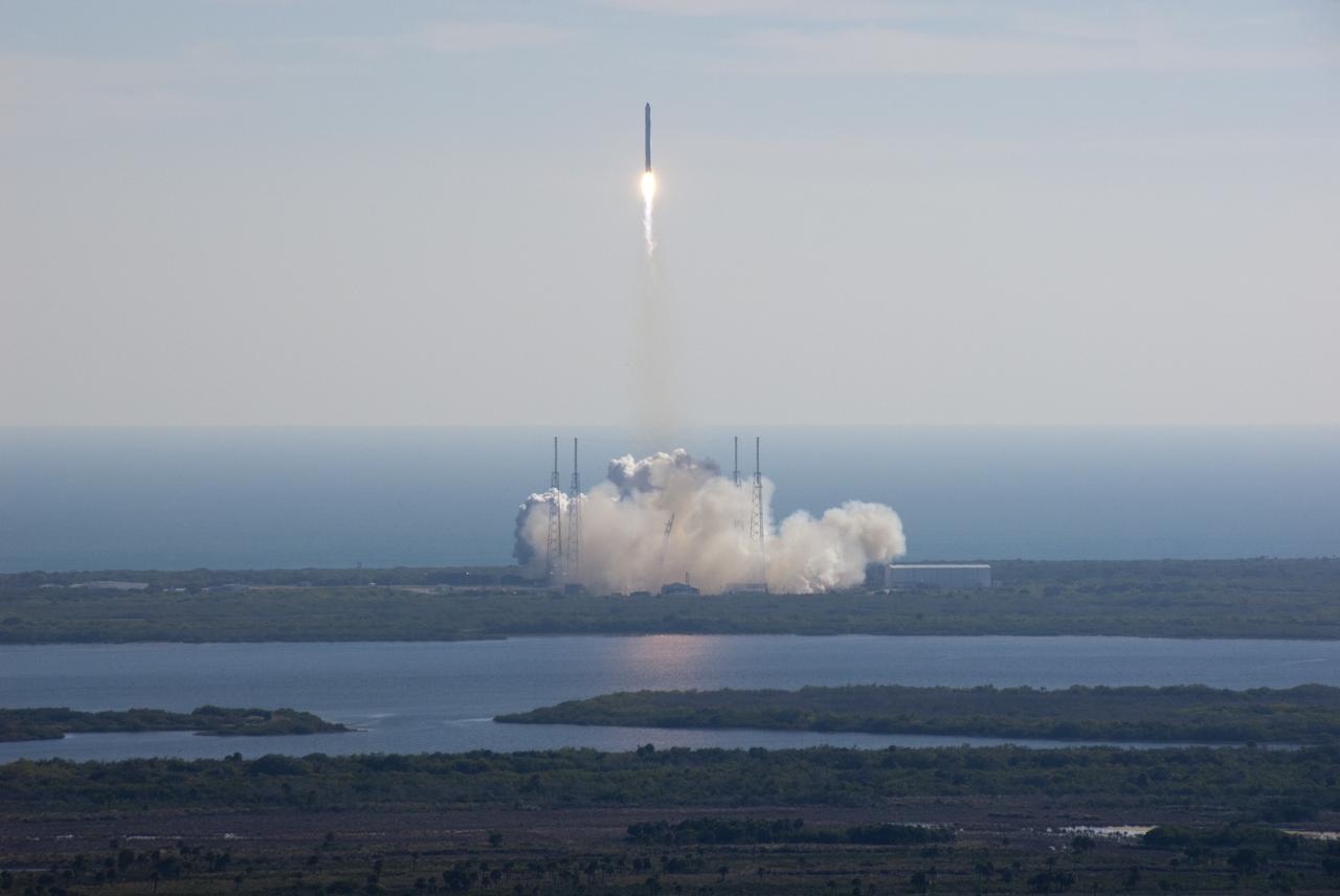 CAPE CANAVERAL, Fla. -- SpaceX’s Falcon 9 rocket and Dragon spacecraft lift off from Launch Complex 40 at Cape Canaveral Air Force Station at 10:43 a.m. EST.        SpaceX was awarded procurement for three demonstration flights under the Commercial Orbital Transportation Services, or COTS, program managed by NASA's Johnson Space Center in Houston. A subsequent contract for Commercial Resupply Services, or CRS, was awarded in late 2008 to resupply the International Space Station. The SpaceX CRS contract provides for 12 missions to resupply the station from 2011 through 2015. Photo credit: NASA/Alan Ault