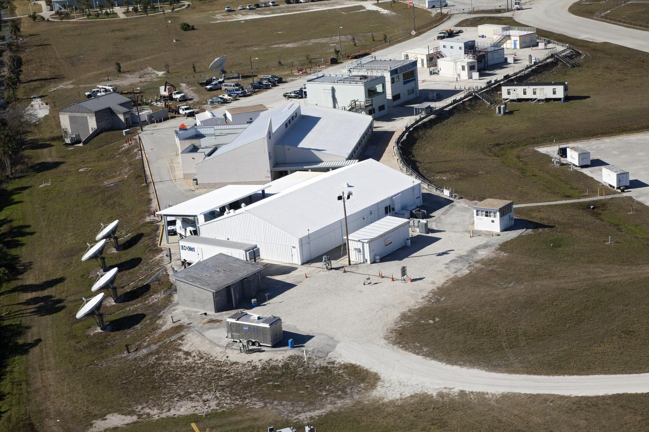 CAPE CANAVERAL, Fla. -- This is the Press Site in the Launch Complex 39 area of NASA's Kennedy Space Center in Florida, where media from all over the world gather to cover launches from the Space Coast.      Photo credit: NASA/Frank Michaux