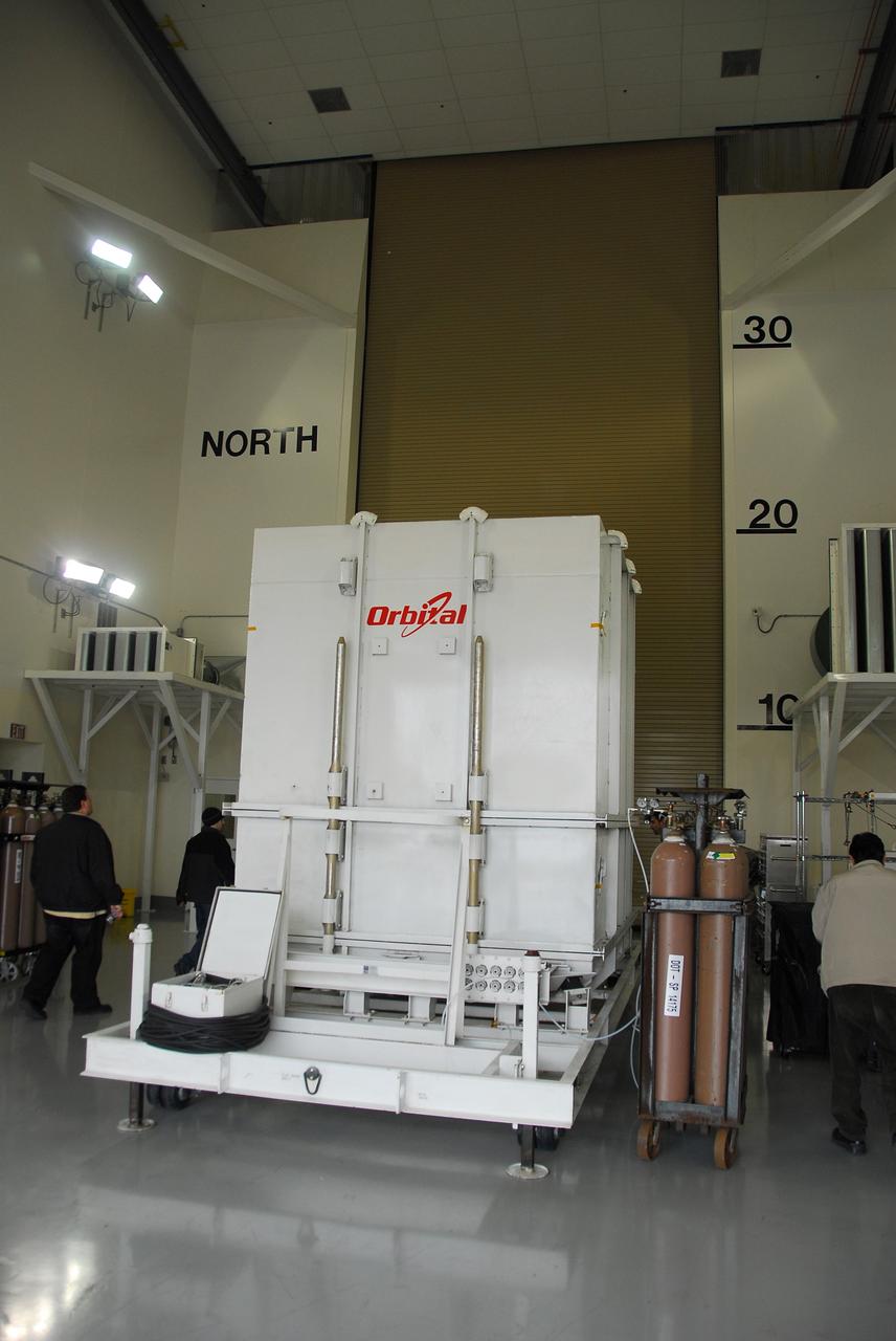 VANDENBERG AIR FORCE BASE, Calif. – The latest Earth-observing satellite developed by NASA, called Glory, is inside the Astrotech Payload Processing Facility at Vandenberg Air Force Base in California. An Orbital Sciences Taurus XL rocket is targeted to launch Glory into low Earth orbit Feb. 23 from Vandenberg's Space Launch Complex 576-E.       Once in orbit, Glory will collect data on the properties of aerosols and black carbon. It also will help scientists understand how the sun's irradiance affects Earth's climate. Photo credit: NASA/Ed Henry, VAFB