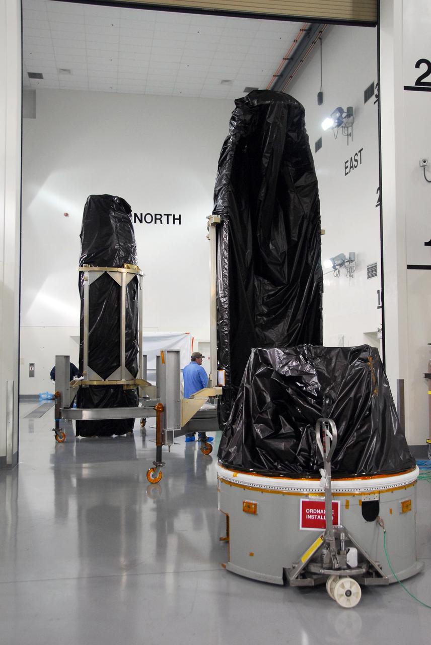 VANDENBERG AIR FORCE BASE, Calif. -- A technician works in the Astrotech payload processing facility at Vandenberg Air Force Base in California before the pieces that will make up the payload fairing for the Glory mission are moved to the East High Bay. The payload fairing will protect the Glory spacecraft from aerodynamic pressures and heating during the first part of its climb into orbit. Once Glory reaches orbit, it will collect data on the properties of aerosols and black carbon. It also will help scientists understand how the sun's irradiance affects Earth's climate. Launch is scheduled for 5:09 a.m. EST Feb. 23. For information, visit www.nasa.gov/glory. Photo credit: NASA/Ed Henry, VAFB