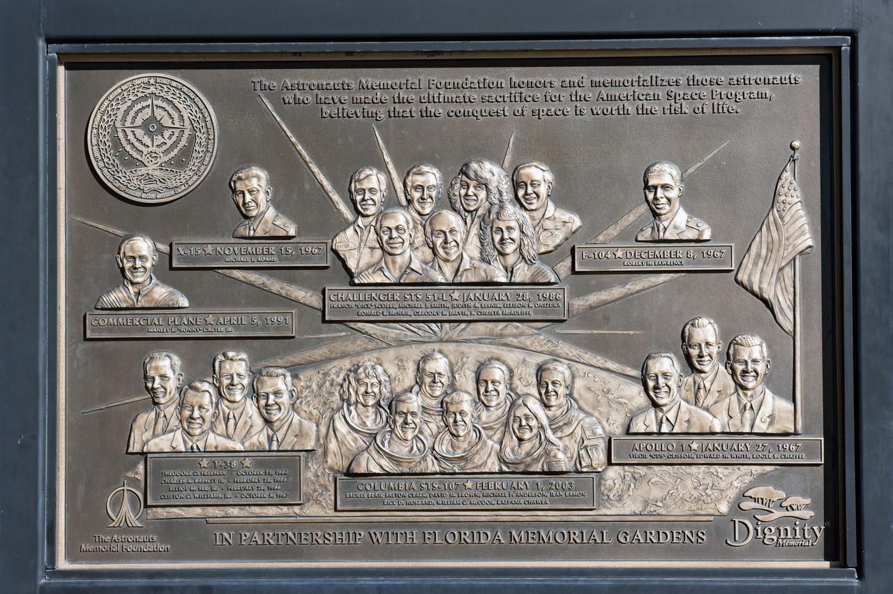 CAPE CANAVERAL, Fla. -- Pictured near the Space Mirror Memorial at the Kennedy Space Center Visitor Complex in Florida are the members of the NASA family who lost their lives while furthering the cause of exploration and discovery. The memorial honors 24 United States astronauts, including the crew members of space shuttles Columbia and Challenger, Apollo 1, and those who died in training and commercial airplane accidents.               The memorial is a project of the Astronauts Memorial Foundation and was paid for by Florida residents who purchased special Challenger mission automobile license plates. 2011 marks the 25th anniversary of the loss of Challenger, which broke apart over the Atlantic Ocean 73 seconds into flight on Jan. 28, 1986. Photo credit: NASA/Kim Shiflett