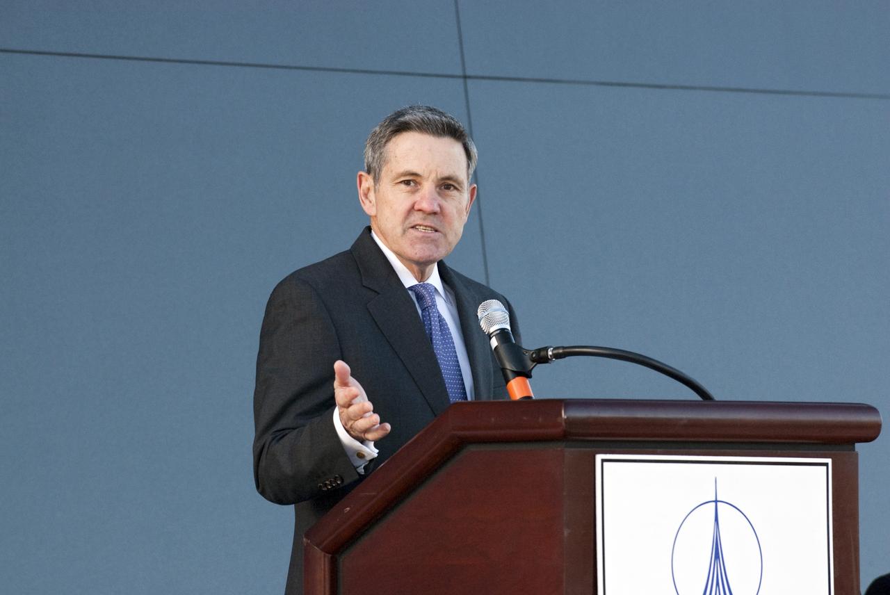CAPE CANAVERAL, Fla. -- Former astronaut and NASA Kennedy Space Center Director Bob Cabana speaks to a crowd gathered in front of the Space Mirror Memorial at the Kennedy Space Center Visitor Complex in Florida to honor space shuttle Challenger's STS-51L crew members who gave their lives for while furthering the cause of exploration and discovery. 2011 marks the 25th anniversary of the loss of Challenger, which broke apart over the Atlantic Ocean 73 seconds into flight on Jan. 28, 1986.           Photo credit: NASA/Kim Shiflett