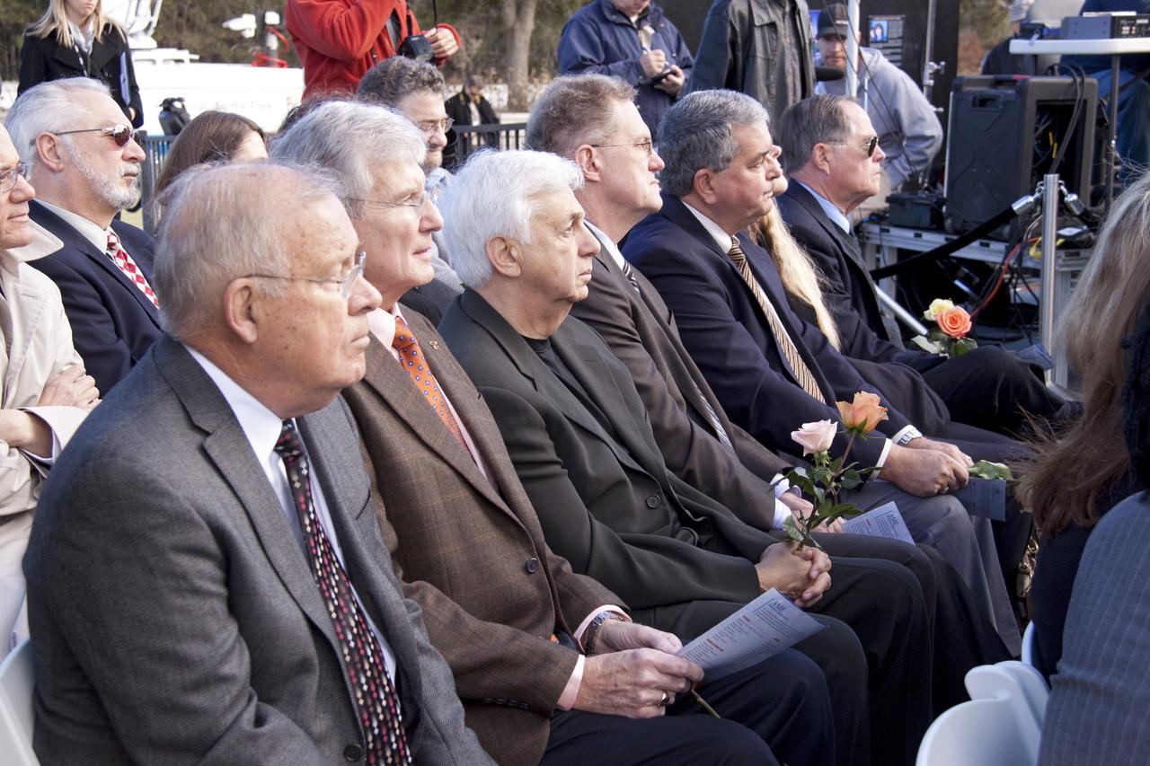 CAPE CANAVERAL, Fla. -- A crowd gathers in front of the Space Mirror Memorial at the Kennedy Space Center Visitor Complex in Florida to honor space shuttle Challenger's STS-51L crew members who gave their lives for while furthering the cause of exploration and discovery. 2011 marks the 25th anniversary of the loss of Challenger, which broke apart over the Atlantic Ocean 73 seconds into flight on Jan. 28, 1986.    NASA/Jack Pfaller