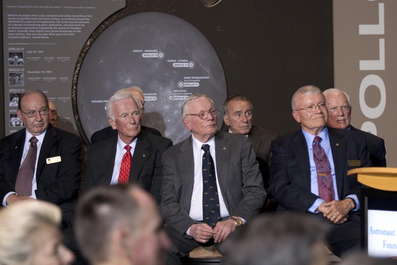 CAPE CANAVERAL, Fla. -- Apollo Program legends attend the Apollo 14 Anniversary Soirée at the Kennedy Space Center Visitor Complex's Saturn V Center. The celebration was hosted by the Astronaut Scholarship Foundation. Apollo 14 landed on the lunar surface 40 years ago on Feb. 5, 1971. Photo credit: NASA/Kim Shiflett