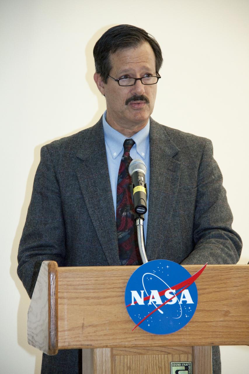 CAPE CANAVERAL, Fla. -- NASA's Kennedy Space Center in Florida hosts a ribbon-cutting ceremony at a new 18,500-square-foot Electrical Maintenance Facility (EMF) officially opening for business. Addressing the attendees is Kennedy Director of Operations Mike Benik. Located in Kennedy's Launch Complex 39 area, the EMF will provide new and renovated space for maintenance shops, offices, and equipment and material storage in support of the electrical maintenance functions for the center. The facility is projected to receive Gold certification under the U.S. Green Building Council’s Leadership in Energy and Environmental Design (LEED) rating system. Photo credit: NASA/ Troy Cryder