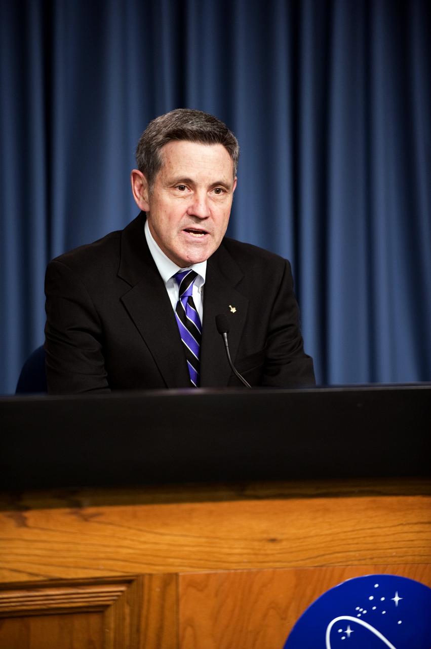 CAPE CANAVERAL, Fla. -- At NASA's Kennedy Space Center in Florida, Center Director Bob Cabana speaks to the local media about the FY 2012 budget during an informal briefing held in the TV studio at the Press Site. Photo credit: NASA/Kim Shiflett