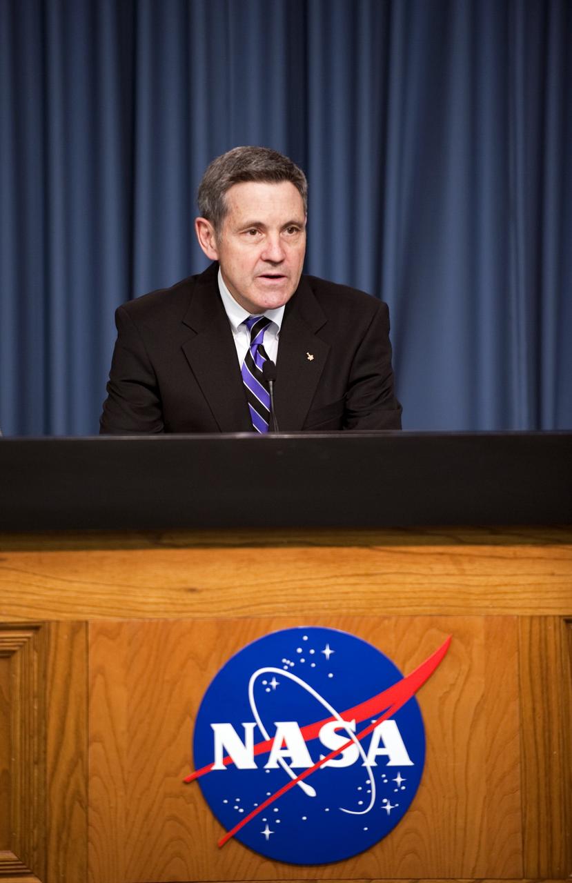CAPE CANAVERAL, Fla. -- At NASA's Kennedy Space Center in Florida, Center Director Bob Cabana speaks to the local media about the FY 2012 budget during an informal briefing held in the TV studio at the Press Site. Photo credit: NASA/Kim Shiflett