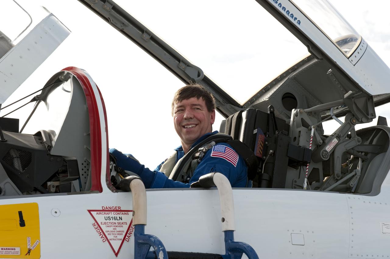 CAPE CANAVERAL, Fla. -- At NASA's Kennedy Space Center in Florida, space shuttle Discovery's STS-133 Mission Specialist Michael Barratt arrives on the Shuttle Landing Facility runway aboard a T-38 jet. In the days leading up to their launch to the International Space Station, Barratt and his crew members will check the fit of their launch-and-entry suits, review launch-day procedures, receive weather briefings and remain medically quarantined to prevent sickness. This will be the second launch attempt for Discovery's crew, following a scrub in November 2010 due to a hydrogen gas leak at the ground umbilical carrier plate (GUCP) as well as modifications to the external fuel tank's intertank support beams, called stringers. Scheduled to lift off Feb. 24 at 4:50 p.m. EST, Discovery and its crew will deliver the Permanent Multipurpose Module, packed with supplies and critical spare parts, as well as Robonaut 2, the dexterous humanoid astronaut helper, to the orbiting outpost. For more information on the STS-133 mission, visit www.nasa.gov/mission_pages/shuttle/shuttlemissions/sts133/. Photo credit: NASA/Kim Shiflett