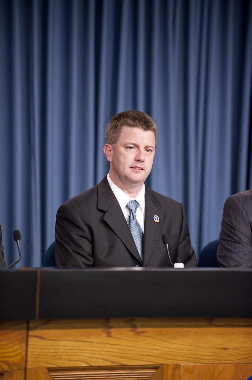 CAPE CANAVERAL, Fla. -- Space Shuttle Program Launch Integration Manager Mike Moses addresses media at a news conference held in the Press Site auditorium at NASA's Kennedy Space Center in Florida following today's successful launch of space shuttle Discovery. Shuttle Discovery lifted off at 4:53 p.m. EST.             The six-member crew will deliver the Permanent Multipurpose Module, packed with supplies and critical spare parts, as well as Robonaut 2, the dexterous humanoid astronaut helper, to the orbiting outpost. Discovery is flying on its 39th and final mission and is scheduled to be retired following STS-133. This is the 133rd Space Shuttle Program mission and the 35th shuttle voyage to the space station. For more information on the STS-133 mission, visit www.nasa.gov/mission_pages/shuttle/shuttlemissions/sts133/. Photo credit: NASA/Kim Shiflett