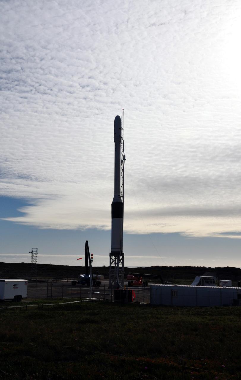 VANDENBERG AIR FORCE BASE, Calif. -- On Space Launch Complex 576-E at Vandenberg Air Force Base in California, the Taurus XL rocket is in its launch configuration. The upper stack, consisting of Stages 1, 2 and 3, as well as the encapsulated Glory spacecraft, is attached to an interstage and Stage 0 at the launch pad. The Orbital Sciences Taurus XL rocket will launch Glory into low Earth orbit. Once Glory reaches orbit, it will collect data on the properties of aerosols and black carbon. It also will help scientists understand how the sun's irradiance affects Earth's climate. Launch is scheduled for 5:09 a.m. EST Feb. 23. For information, visit www.nasa.gov/glory. Photo credit: NASA/Randy Beaudoin, VAFB