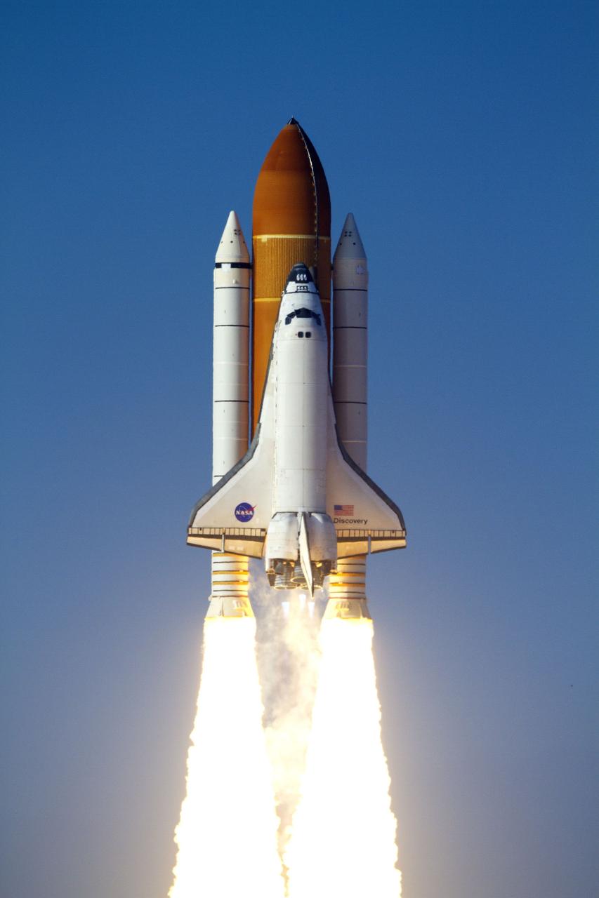 CAPE CANAVERAL, Fla. -- Space shuttle Discovery soars into orbit at 17,500 miles per hour atop twin columns of fire, embarking on its final scheduled mission, STS-133, to the International Space Station. Liftoff from launch Pad 39A at NASA's Kennedy Space Center in Florida occurred at 4:53 p.m. EST on Feb. 24.        Discovery and its six-member crew are on a mission to deliver the Permanent Multipurpose Module, packed with supplies and critical spare parts, as well as Robonaut 2, the dexterous humanoid astronaut helper, to the International Space Station. Discovery is making its 39th mission and is scheduled to be retired following STS-133. This is the 133rd Space Shuttle Program mission, the 35th shuttle voyage to the space station and Discovery's final mission. For more information on the STS-133 mission, visit www.nasa.gov/mission_pages/shuttle/shuttlemissions/sts133/. Photo credit: NASA/Kenny Allen