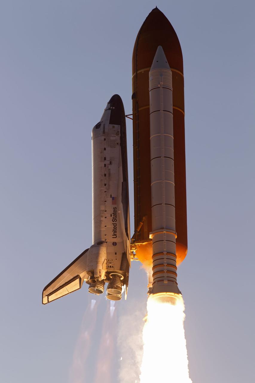 CAPE CANAVERAL, Fla. -- On pillars of fire, space shuttle Discovery lifts off Launch Pad 39A at NASA's Kennedy Space Center in Florida, beginning its final flight, the STS-133 mission, to the International Space Station. Launch was at 4:53 p.m. EST.        Discovery and its six-member crew will deliver the Permanent Multipurpose Module, packed with supplies and critical spare parts, as well as Robonaut 2, the dexterous humanoid astronaut helper, to the orbiting outpost. Discovery is flying on its 39th mission and is scheduled to be retired following STS-133. This is the 133rd Space Shuttle Program mission and the 35th shuttle voyage to the space station. For more information on the STS-133 mission, visit www.nasa.gov/mission_pages/shuttle/shuttlemissions/sts133/. Photo credit: NASA/Rusty Backer and Michael Gayle