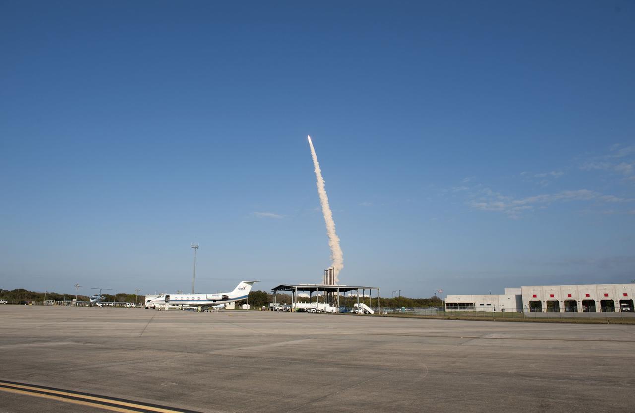 CAPE CANAVERAL, Fla. -- This image taken from the Shuttle Landing Facility at NASA's Kennedy Space Center in Florida, shows space shuttle Discovery lifting off from Launch Pad 39A at NASA's Kennedy Space Center in Florida, beginning its final flight, the STS-133 mission, to the International Space Station. Launch was at 4:53 p.m. EST.         Discovery and its six-member crew will deliver the Permanent Multipurpose Module, packed with supplies and critical spare parts, as well as Robonaut 2, the dexterous humanoid astronaut helper, to the orbiting outpost. Discovery is flying on its 39th mission and is scheduled to be retired following STS-133. This is the 133rd Space Shuttle Program mission and the 35th shuttle voyage to the space station. For more information on the STS-133 mission, visit www.nasa.gov/mission_pages/shuttle/shuttlemissions/sts133/. Photo credit: NASA/Carl Winebarger