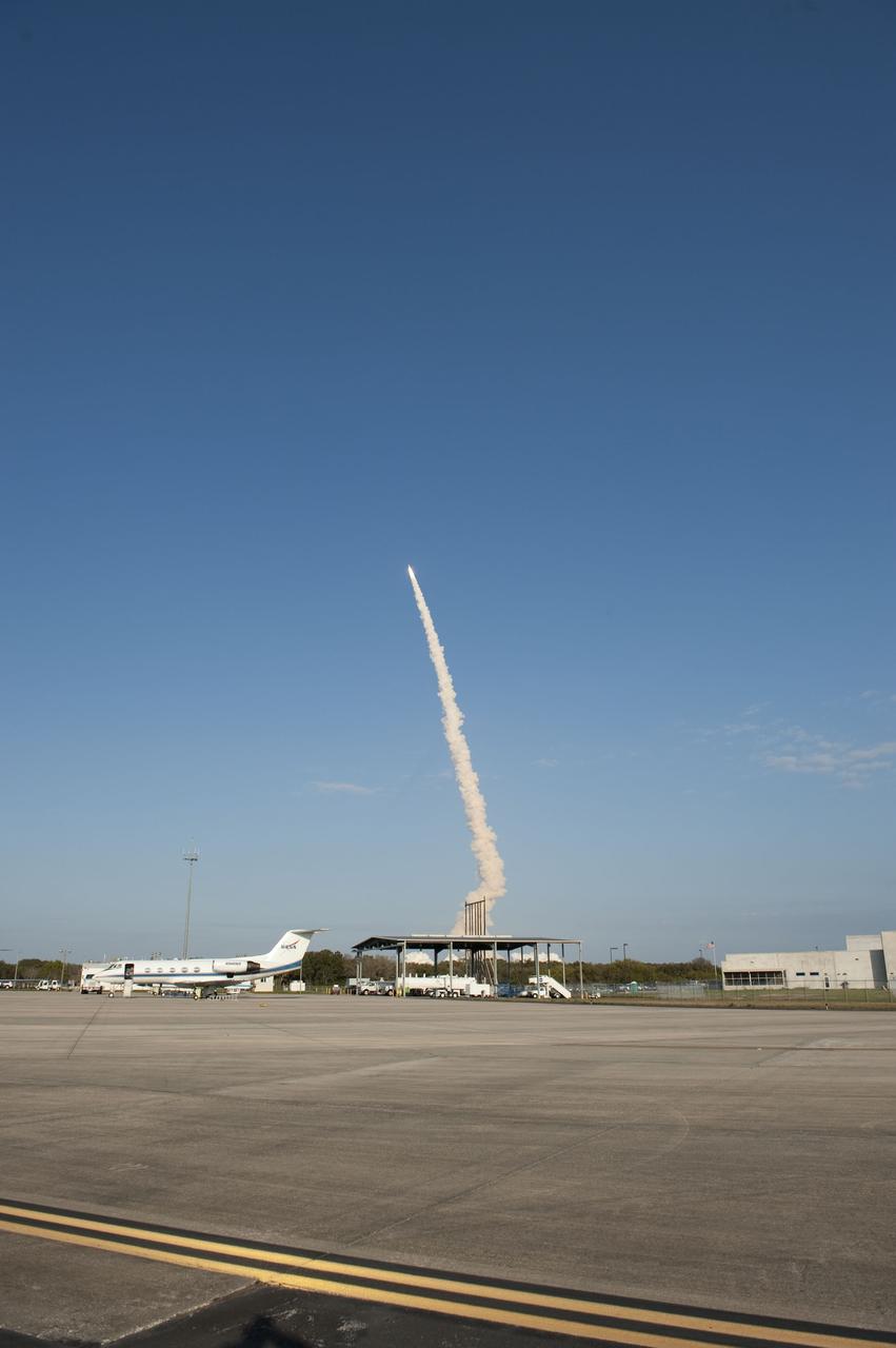 CAPE CANAVERAL, Fla. -- This image taken from the Shuttle Landing Facility at NASA's Kennedy Space Center in Florida, shows space shuttle Discovery lifting off from Launch Pad 39A at NASA's Kennedy Space Center in Florida, beginning its final flight, the STS-133 mission, to the International Space Station. Launch was at 4:53 p.m. EST.         Discovery and its six-member crew will deliver the Permanent Multipurpose Module, packed with supplies and critical spare parts, as well as Robonaut 2, the dexterous humanoid astronaut helper, to the orbiting outpost. Discovery is flying on its 39th mission and is scheduled to be retired following STS-133. This is the 133rd Space Shuttle Program mission and the 35th shuttle voyage to the space station. For more information on the STS-133 mission, visit www.nasa.gov/mission_pages/shuttle/shuttlemissions/sts133/. Photo credit: NASA/Carl Winebarger