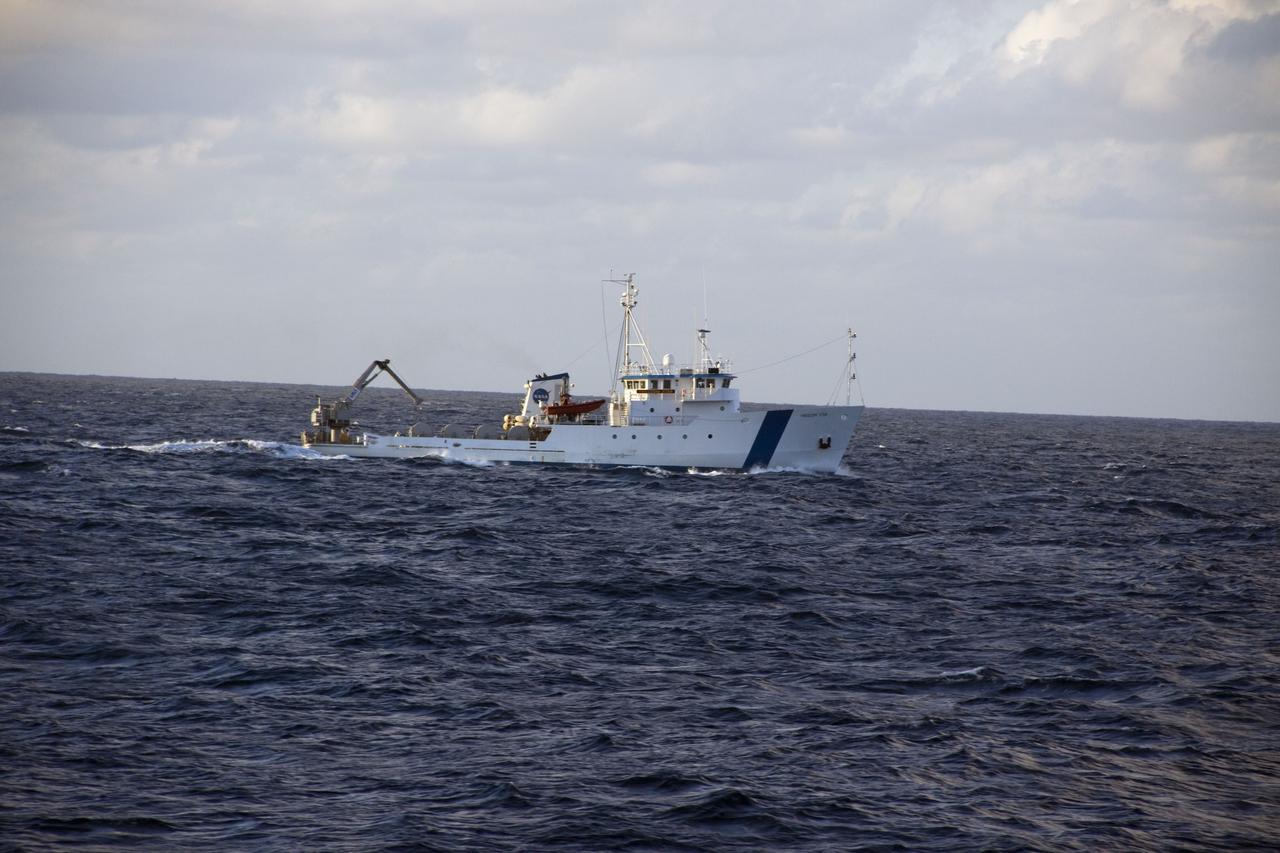 CAPE CANAVERAL, Fla. -- An expanse of ocean is seen on the horizon as Freedom Star, one of NASA's solid rocket booster retrieval ships, set sail to be in position in the Atlantic Ocean to recover the right spent booster that splashed down after space shuttle Discovery's final launch.    The shuttle’s two solid rocket booster casings and associated flight hardware are recovered in the Atlantic Ocean after every launch by Freedom Star and Liberty Star. The boosters impact the Atlantic about seven minutes after liftoff and the retrieval ships are stationed about 10 miles from the impact area at the time of splashdown. After the spent segments are processed, they will be transported to Utah, where they will be refurbished and stored, if needed. Photo credit: NASA/Frank Michaux