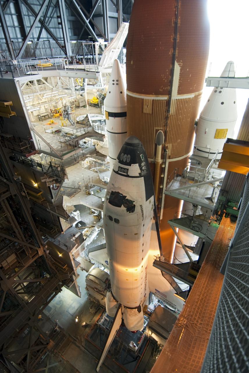 CAPE CANAVERAL, Fla. -- Space shuttle Endeavour is ready for its slow move from High Bay 3 in the Vehicle Assembly Building to Launch Pad 39A at NASA's Kennedy Space Center in Florida. The 3.4-mile trek, known as "rollout," will take about seven hours to complete. This is the final scheduled rollout for Endeavour, which is attached to its external fuel tank and solid rocket boosters atop a crawler-transporter.        Endeavour and its six STS-134 crew members will deliver the Express Logistics Carrier-3, Alpha Magnetic Spectrometer-2 (AMS), a high-pressure gas tank, additional spare parts for the Dextre robotic helper and micrometeoroid debris shields to the International Space Station on the shuttle's final spaceflight. Launch is targeted for April 19 at 7:48 p.m. EDT. For more information visit, www.nasa.gov/mission_pages/shuttle/shuttlemissions/sts134/index.html. Photo credit: NASA/Jim Grossmann