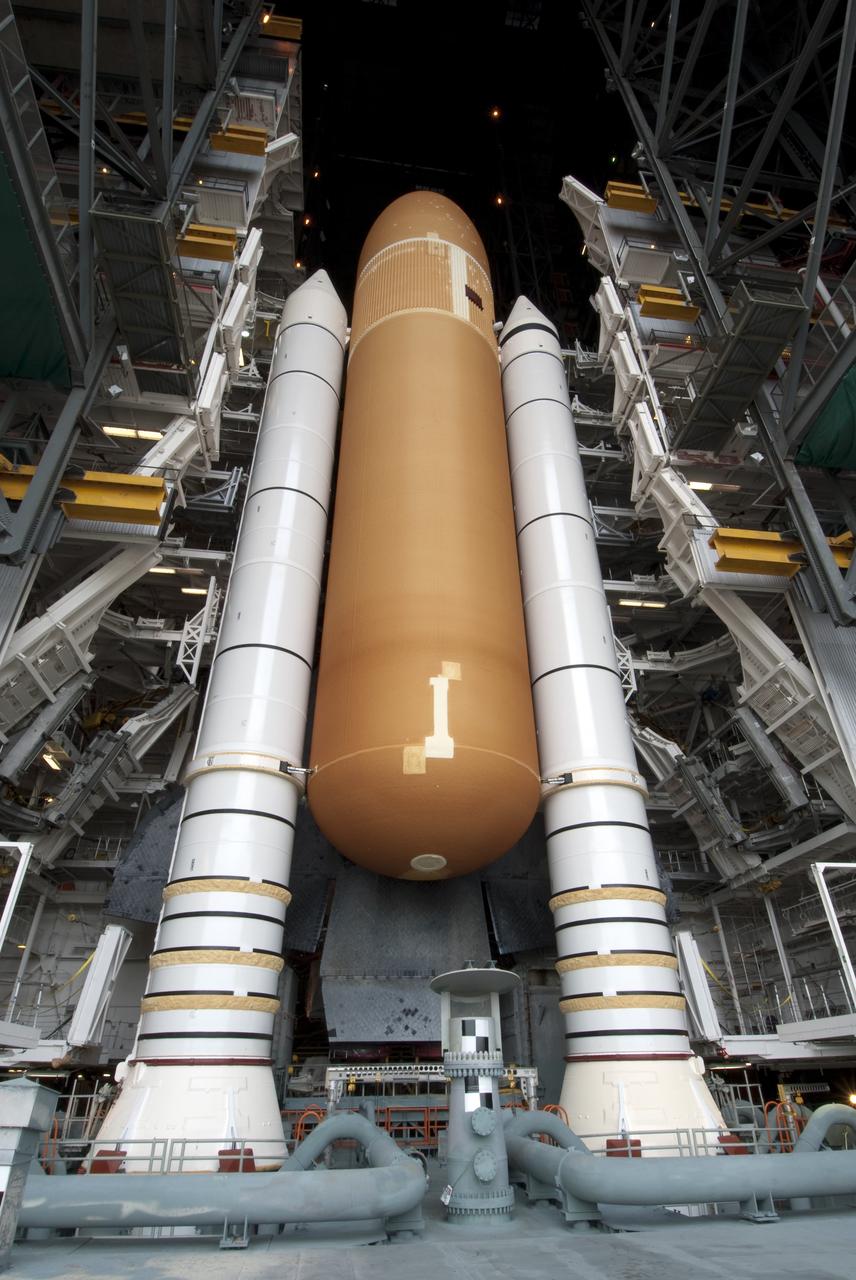 CAPE CANAVERAL, Fla. -- Space shuttle Endeavour, attached to its external fuel tank and solid rocket boosters atop a crawler-transporter, is ready for its slow move from High Bay 3 in the Vehicle Assembly Building to Launch Pad 39A at NASA's Kennedy Space Center in Florida. The 3.4-mile trek, known as "rollout," will take about seven hours to complete. This is the final scheduled rollout for Endeavour. Endeavour and its six STS-134 crew members will deliver the Express Logistics Carrier-3, Alpha Magnetic Spectrometer-2 (AMS), a high-pressure gas tank, additional spare parts for the Dextre robotic helper and micrometeoroid debris shields to the International Space Station on the shuttle's final spaceflight. Launch is targeted for April 19 at 7:48 p.m. EDT. For more information visit, www.nasa.gov/mission_pages/shuttle/shuttlemissions/sts134/index.html. Photo credit: NASA/Jim Grossmann