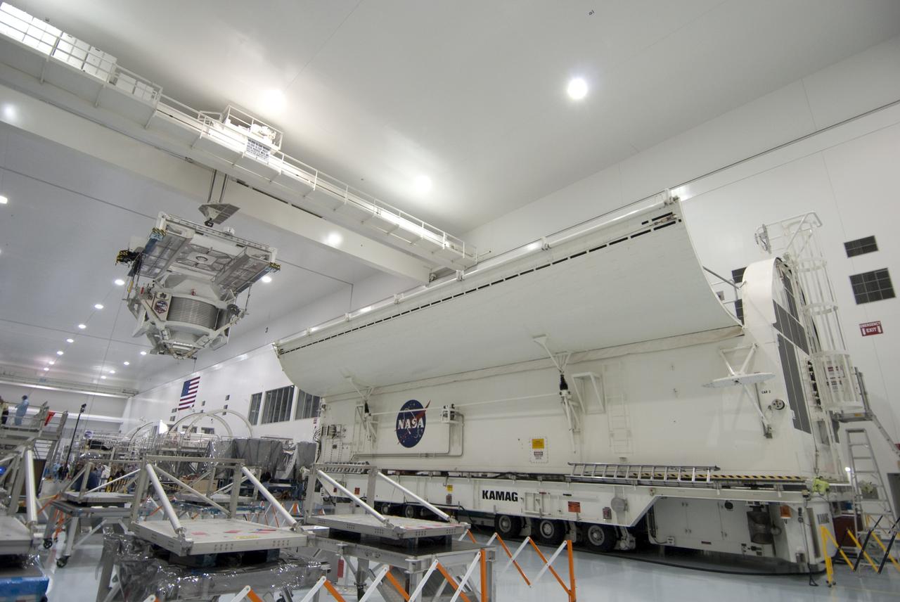 CAPE CANAVERAL, Fla. -- In the Space Station Processing Facility at NASA's Kennedy Space Center in Florida, the Alpha Magnetic Spectrometer-2 (AMS) is moved from the weight and center of gravity stand, where final measurements were taken before launch, to a payload canister. The canister will protect the space-bound payload on its journey to Launch Pad 39A, where it will later be installed into space shuttle Endeavour’s payload bay. AMS is a particle physics detector, designed to operate as an external experiment on the International Space Station. It will use the unique environment of space to study the universe and its origin by searching for dark matter. AMS-2 will fly to the station aboard Endeavour's STS-134 mission targeted to launch April 19 at 7:48 p.m. EDT. For more information visit, www.nasa.gov/mission_pages/shuttle/shuttlemissions/sts134/index.html. Photo credit: NASA/Jim Grossmann