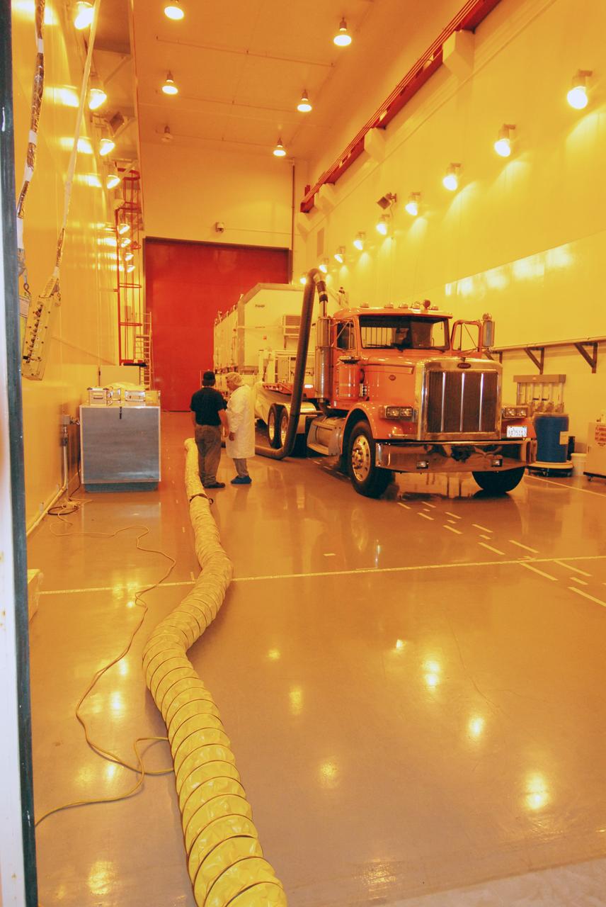 VANDENBERG AIR FORCE BASE, Calif. -- The Aquarius/SAC-D spacecraft is in the Spaceport Systems International payload processing facility at Vandenberg Air Force Base in California.  Earlier, a U.S. Air Force C-17 transport plane delivered the spacecraft from Campos, Brazil. Following final tests, the spacecraft will be integrated to a United Launch Alliance Delta II rocket in preparation for the targeted June launch to low Earth orbit.    Aquarius, the NASA-built primary instrument on the SAC-D spacecraft, will map global changes in salinity at the ocean's surface. Salinity is a key measurement for understanding how changes in rainfall, evaporation and the melting of freezing of ice influence ocean circulation and are linked to variations in Earth's climate. The three-year mission will provide new insights into how variations in ocean surface salinity relate to these fundamental climate processes. Photo credit: VAFB/30th Space Wing