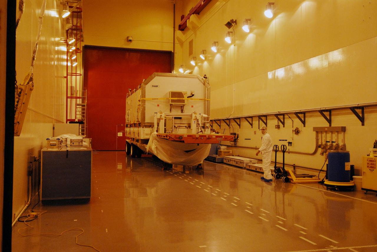 VANDENBERG AIR FORCE BASE, Calif. -- The Aquarius/SAC-D spacecraft is in the Spaceport Systems International payload processing facility at Vandenberg Air Force Base in California.  Earlier, a U.S. Air Force C-17 transport plane delivered the spacecraft from Campos, Brazil. Following final tests, the spacecraft will be integrated to a United Launch Alliance Delta II rocket in preparation for the targeted June launch to low Earth orbit.    Aquarius, the NASA-built primary instrument on the SAC-D spacecraft, will map global changes in salinity at the ocean's surface. Salinity is a key measurement for understanding how changes in rainfall, evaporation and the melting of freezing of ice influence ocean circulation and are linked to variations in Earth's climate. The three-year mission will provide new insights into how variations in ocean surface salinity relate to these fundamental climate processes. Photo credit: VAFB/30th Space Wing