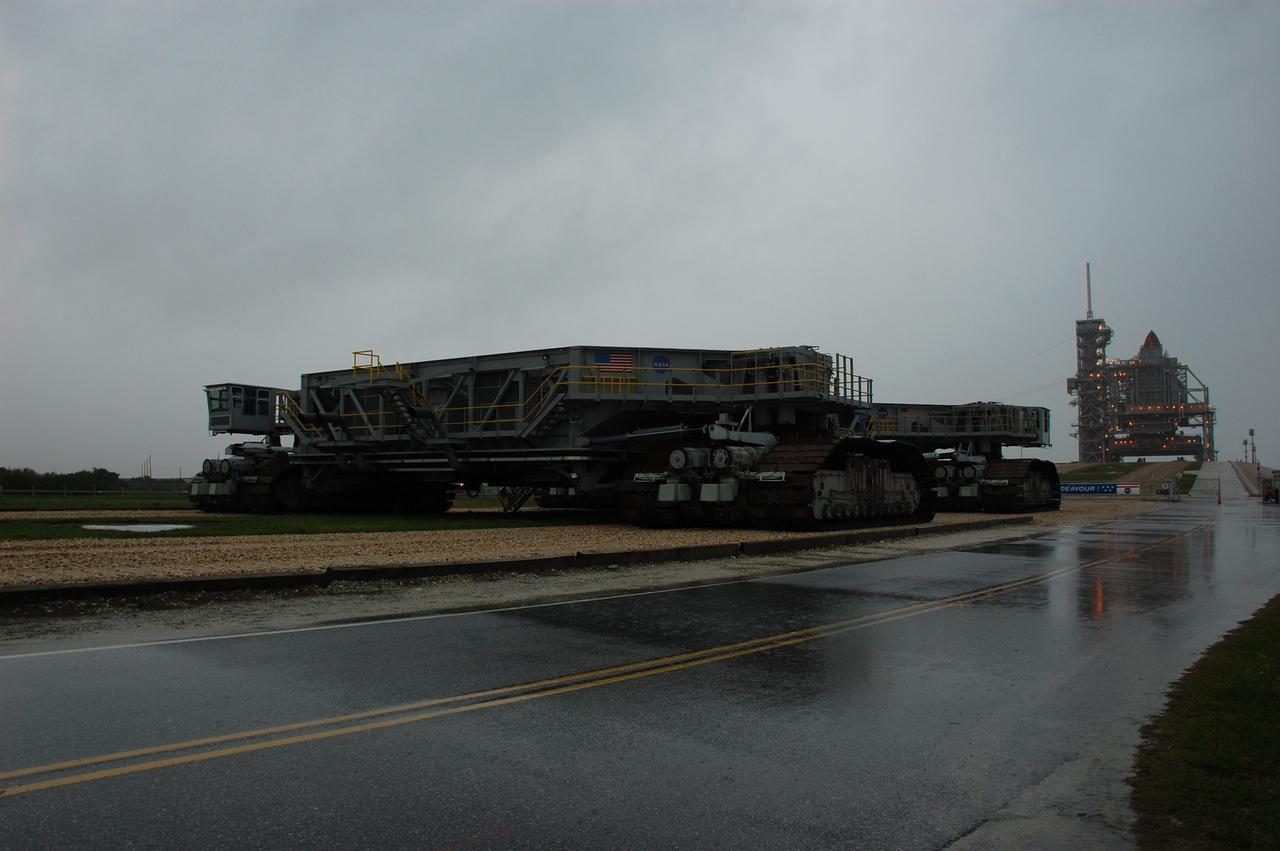 CAPE CANAVERAL, Fla. – Rain soaked Launch Pad 39A at NASA's Kennedy Space Center in Florida, where space shuttle Endeavour is poised to launch on its final mission, STS-134, to the International Space Station. Severe storms associated with a frontal system are moving through Central Florida, producing strong winds, heavy rain, frequent lightning and even funnel clouds. Photo credit: NASA/Ben Smegelsky