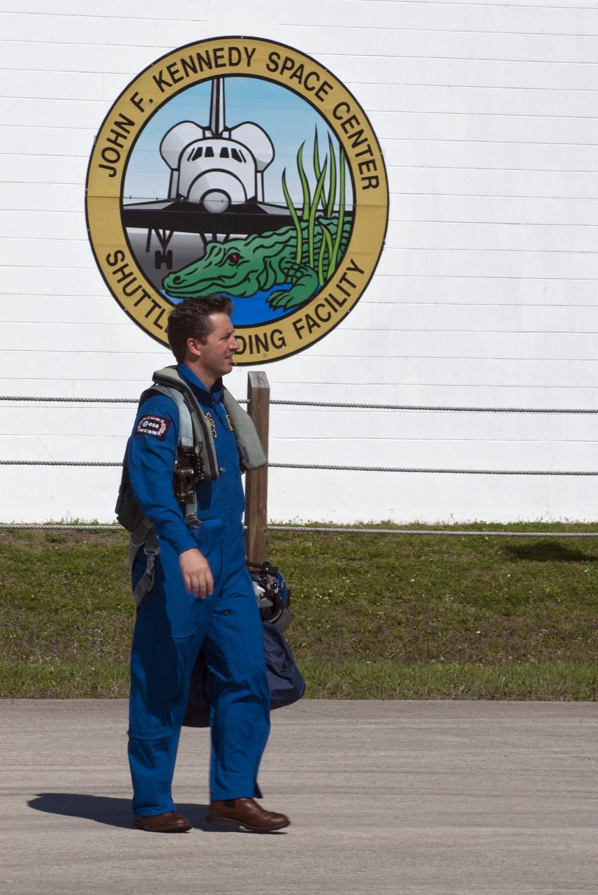 CAPE CANAVERAL, Fla. -- STS-134 Mission Specialist Roberto Vittori, with the European Space Agency, prepares to depart the Shuttle Landing Facility at NASA's Kennedy Space Center in Florida aboard a T-38 jet. While at Kennedy, space shuttle Endeavour's crew participated in a launch countdown dress rehearsal called the Terminal Countdown Demonstration Test (TCDT) and related training. Vittori will return to NASA's Johnson Space Center in Houston to resume training for the upcoming STS-134 mission. Endeavour and its six STS-134 crew members will deliver the Express Logistics Carrier-3, Alpha Magnetic Spectrometer-2 (AMS), a high-pressure gas tank, additional spare parts for the Dextre robotic helper and micrometeoroid debris shields to the International Space Station. This will be the final spaceflight for Endeavour. Launch is targeted for April 29 at 3:47 p.m. EDT. For more information visit, www.nasa.gov/mission_pages/shuttle/shuttlemissions/sts134/index.html. Photo credit: NASA/Kim Shiflett