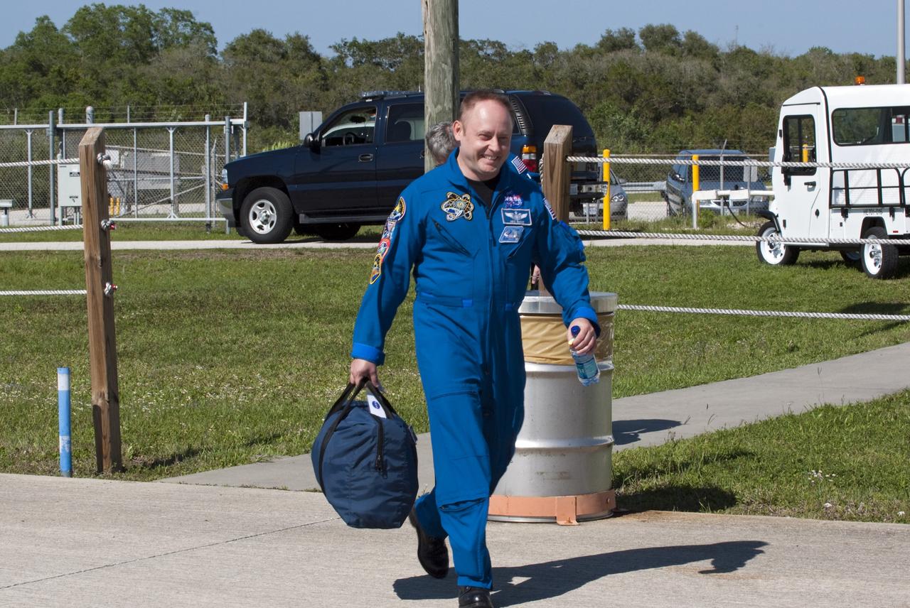 CAPE CANAVERAL, Fla. -- STS-134 Mission Specialist Michael Fincke prepares to depart the Shuttle Landing Facility at NASA's Kennedy Space Center in Florida aboard a T-38 jet. While at Kennedy, space shuttle Endeavour's crew participated in a launch countdown dress rehearsal called the Terminal Countdown Demonstration Test (TCDT) and related training. Fincke will return to NASA's Johnson Space Center in Houston to resume training for the upcoming STS-134 mission.          Endeavour and its six STS-134 crew members will deliver the Express Logistics Carrier-3, Alpha Magnetic Spectrometer-2 (AMS), a high-pressure gas tank, additional spare parts for the Dextre robotic helper and micrometeoroid debris shields to the International Space Station. This will be the final spaceflight for Endeavour. Launch is targeted for April 29 at 3:47 p.m. EDT. For more information visit, www.nasa.gov/mission_pages/shuttle/shuttlemissions/sts134/index.html. Photo credit: NASA/Kim Shiflett