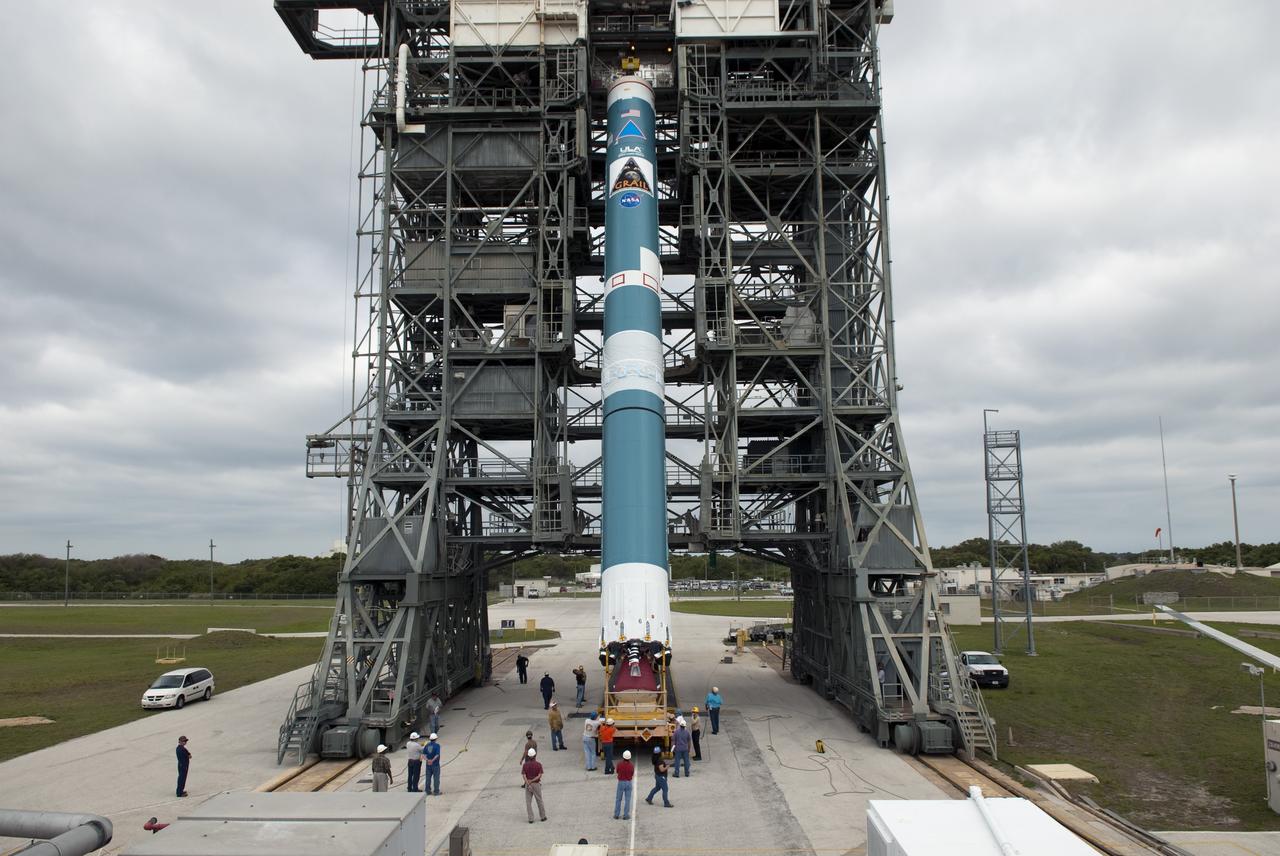 CAPE CANAVERAL, Fla. -- At Cape Canaveral Air Force Station in Florida, the first stage of a United Launch Alliance Delta II launch vehicle is being lifted into the Pad 17B gantry. The Delta II will carry NASA's Gravity Recovery and Interior Laboratory, or GRAIL, spacecraft into lunar orbit. The GRAIL mission is a part of NASA's Discovery Program. GRAIL will fly twin spacecraft in tandem orbits around the moon for several months to measure its gravity field. The mission also will answer longstanding questions about Earth's moon and provide scientists a better understanding of how Earth and other rocky planets in the solar system formed. GRAIL is scheduled to launch September 8, 2011. For more information visit: http://science.nasa.gov/missions/grail/. Photo credit: NASA/Jim Grossmann