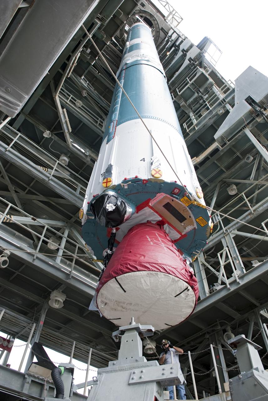CAPE CANAVERAL, Fla. -- At Cape Canaveral Air Force Station in Florida, the first stage of a United Launch Alliance Delta II launch vehicle is being lifted into position in the Pad 17B gantry. The Delta II will carry NASA's Gravity Recovery and Interior Laboratory, or GRAIL, spacecraft into lunar orbit. The GRAIL mission is a part of NASA's Discovery Program. GRAIL will fly twin spacecraft in tandem orbits around the moon for several months to measure its gravity field. The mission also will answer longstanding questions about Earth's moon and provide scientists a better understanding of how Earth and other rocky planets in the solar system formed. GRAIL is scheduled to launch September 8, 2011. For more information visit: http://science.nasa.gov/missions/grail/. Photo credit: NASA/Jim Grossmann