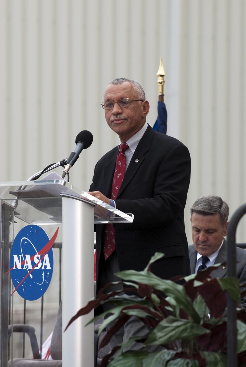 In a ceremony held in front of Orbiter Processing Facility-1 at NASA's Kennedy Space Center in Florida, NASA Administrator Charles Bolden announced the facilities where four shuttle orbiters will be displayed permanently at the conclusion of the Space Shuttle Program. Shuttle Enterprise, the first orbiter built, will move from the Smithsonian's National Air and Space Museum Steven F. Udvar-Hazy Center in Virginia to the Intrepid Sea, Air & Space Museum in New York. The Udvar-Hazy Center will become the new home for shuttle Discovery, which retired after completing its 39th mission in March. Shuttle Endeavour, which is preparing for its final flight at the end of the month, will go to the California Science Center in Los Angeles. Atlantis, which will fly the last planned shuttle mission in June, will be displayed at the Kennedy Space Center Visitor Complex in Florida. The event also commemorated the 30th anniversary of the first space shuttle launch with the launch of shuttle Columbia. Photo credit: NASA/Kim Shiflett