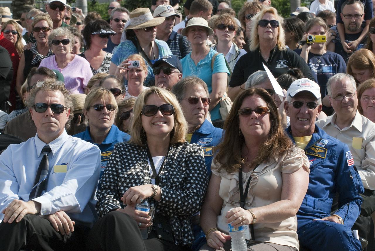 CAPE CANAVERAL, Fla. -- An audience of NASA officials, Florida representatives, Kennedy employees and visitors listen intently to a speaker during the 30th anniversary celebration in honor of the Space Shuttle Program's first shuttle launch being held at NASA's Kennedy Space Center Visitor Complex in Florida. The celebration followed an announcement by NASA Administrator Charles Bolden where the four orbiters will be placed for permanent display after retirement. Photo credit: NASA/Kim Shiflett