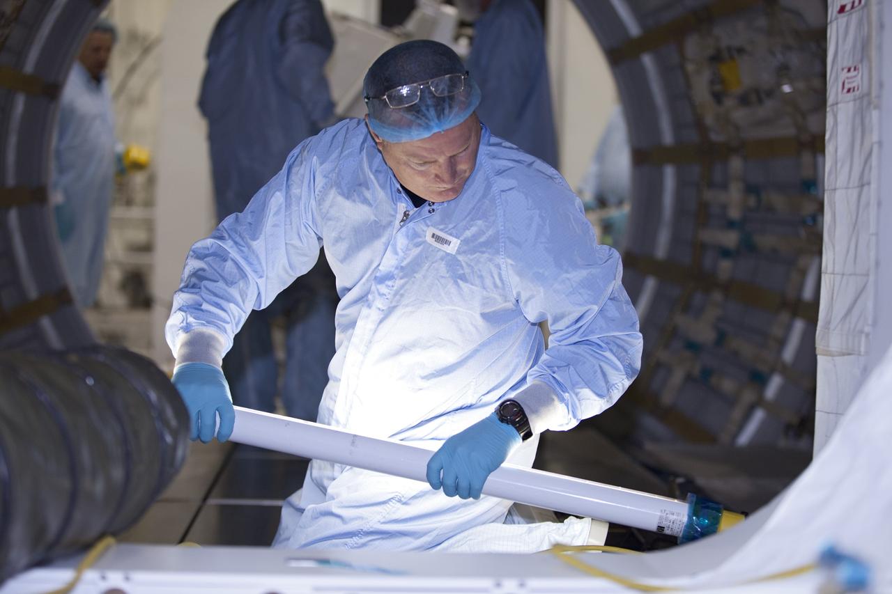 CAPE CANAVERAL, Fla. -- In the Space Station Processing Facility at NASA's Kennedy Space Center in Florida, a technician prepares the Raffaello multi-purpose logistics module for cargo that will be installed inside it for shuttle Atlantis' flight to the International Space Station.        Atlantis and its payload is being prepared for the STS-135 mission, which will deliver the Raffaello multi-purpose logistics module packed with supplies and spare parts to the station. Atlantis is targeted to launch June 28, and will be the last shuttle flight for the Space Shuttle Program. For more information visit, http://www.nasa.gov/mission_pages/shuttle/shuttlemissions/sts135/index.html. Photo credit: NASA/Frankie Martin