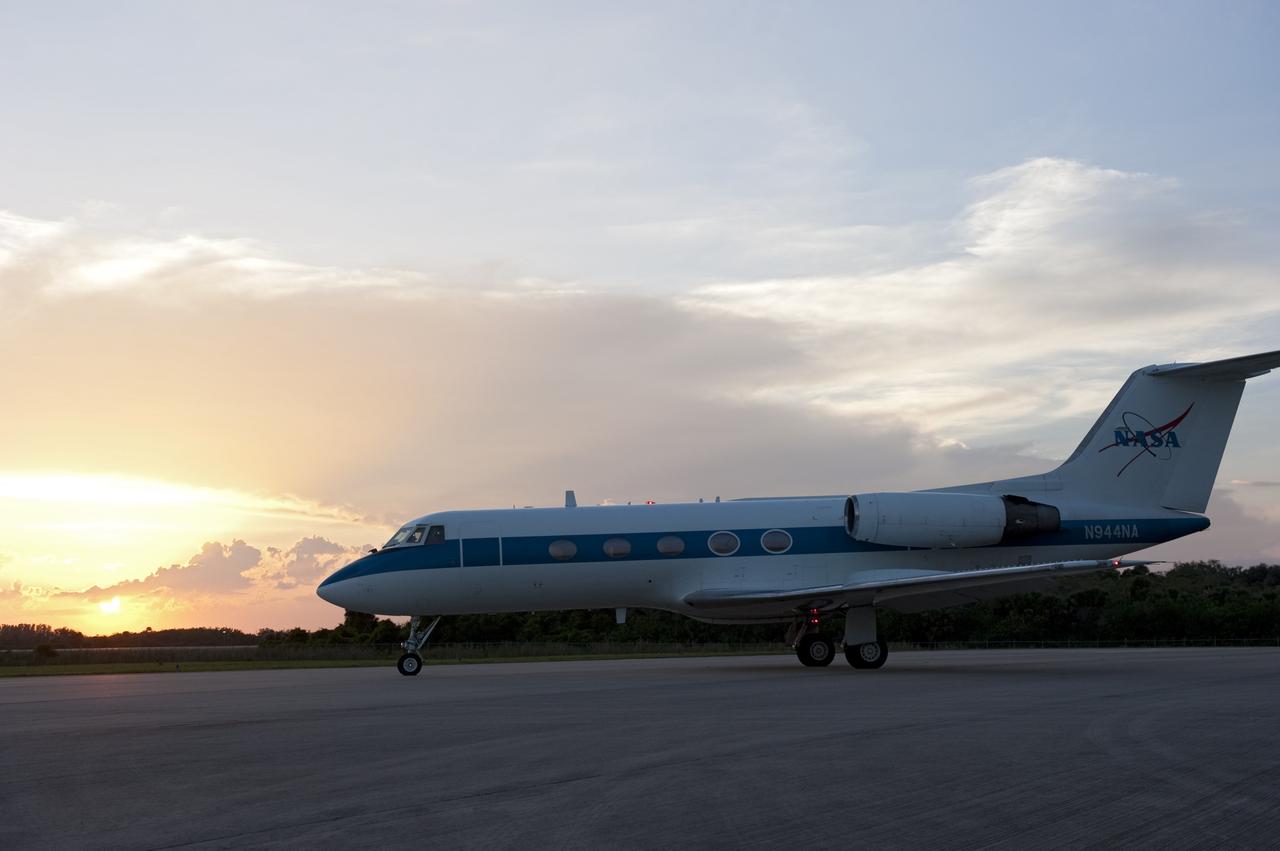 CAPE CANAVERAL, Fla. -- STS-134 Commander Mark Kelly and Pilot Greg H. Johnson are ready to take off and perform touch-and-go landings aboard a Shuttle Training Aircraft (STA) on the Shuttle Landing Facility runway at NASA's Kennedy Space Center in Florida. An STA is a Gulfstream II jet that is modified to mimic the shuttle's handling during the final phase of landing. Kelly and Johnson will practice landings as part of standard training before space shuttle Endeavour's launch to the International Space Station. Endeavour and its crew will deliver the Express Logistics Carrier-3, Alpha Magnetic Spectrometer-2 (AMS), a high-pressure gas tank and additional spare parts for the Dextre robotic helper to the station. This will be the final spaceflight for Endeavour. For more information visit, www.nasa.gov/mission_pages/shuttle/shuttlemissions/sts134/index.html. Photo credit: NASA/Kim Shiflett