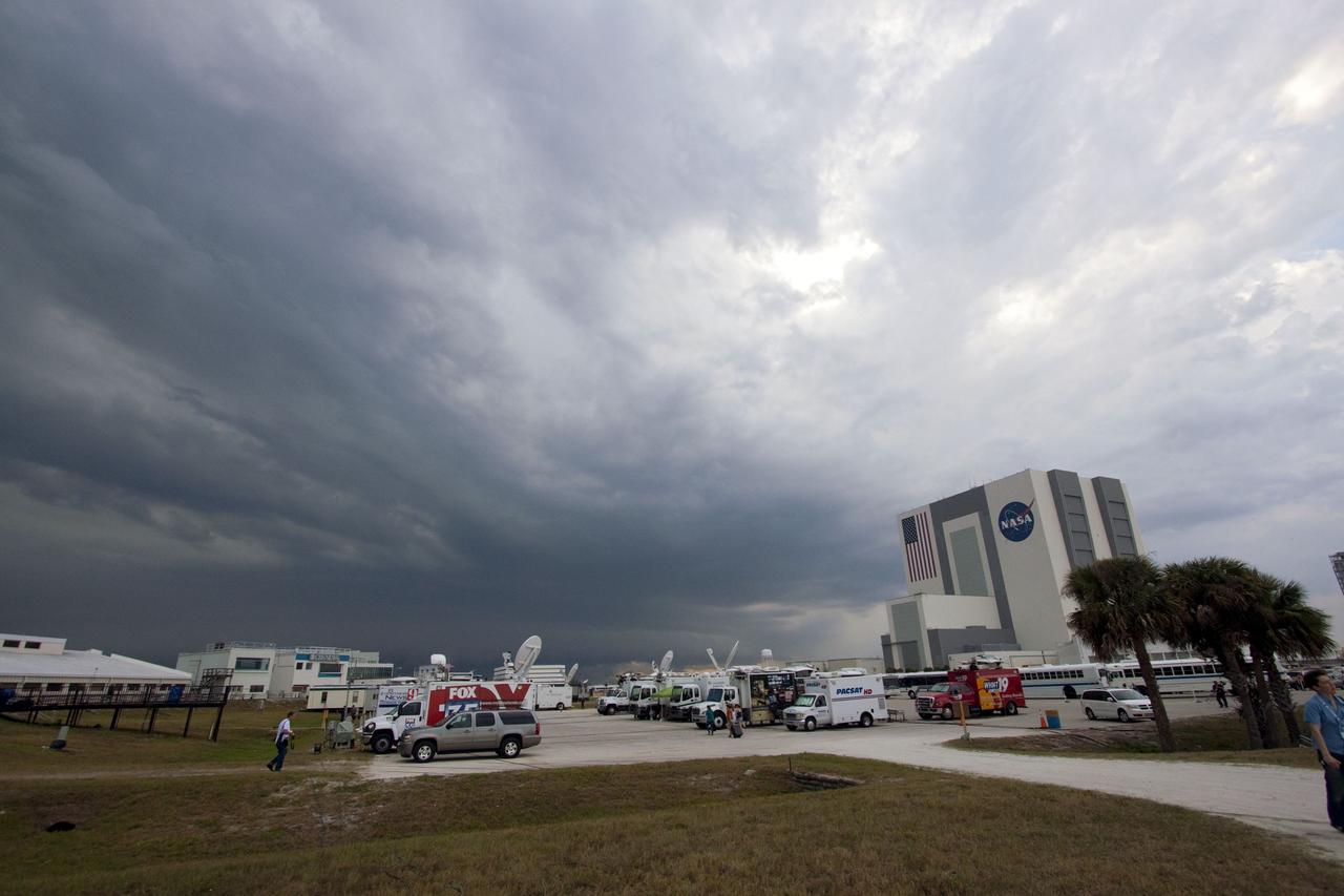 CAPE CANAVERAL, Fla. - Severe weather begins to roll over NASA's Kennedy Space Center in Florida on the night launch teams planned to move the rotating service structure (RSS) away from space shuttle Endeavour on Launch Pad 39A. The structure provides weather protection and access to the shuttle while it awaits lift off on the pad. RSS "rollback," as it's called, was delayed by nearly five hours to allow the storms to move offshore. Endeavour and the STS-134 crew will deliver the Express Logistics Carrier-3, Alpha Magnetic Spectrometer-2 (AMS), a high-pressure gas tank and additional spare parts for the Dextre robotic helper to the International Space Station. Endeavour was scheduled to launch at 3:47 p.m. on April 29, but that attempt was scrubbed for at least 72 hours while engineers assess an issue associated with the shuttle's Auxiliary Power Unit 1. STS-134 will be the final spaceflight for Endeavour. For more information visit, www.nasa.gov/mission_pages/shuttle/shuttlemissions/sts134/index.html. Photo credit: NASA/Jack Pfaller
