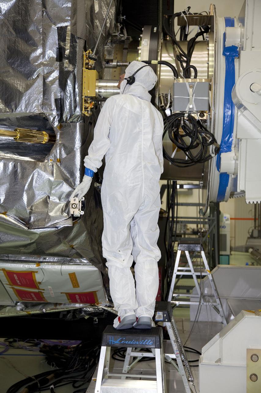 TITUSVILLE, Fla. -- Lockheed Martin technicians in the Astrotech payload processing facility in Titusville, Fla., deploy and test the Radio and Plasma Wave Sensor, called WAVES for short, on to NASA's Juno spacecraft. WAVES is a science boom instrument that will measure radio and plasma waves emitting from Jupiter. Juno is scheduled to launch aboard an Atlas V rocket from Cape Canaveral, Fla., on Aug. 5, 2011, reaching Jupiter in July 2016. Juno is scheduled to launch aboard an Atlas V rocket from Cape Canaveral, Fla., on Aug. 5, 2011, reaching Jupiter in July 2016. The spacecraft will orbit the giant planet more than 30 times, skimming to within 3,000 miles above its cloud tops, for about one year. With its suite of science instruments, the spacecraft will investigate the existence of a solid planetary core, map Jupiter's intense magnetic field, measure the amount of water and ammonia in the deep atmosphere, and observe the planet's auroras. For more information visit, www.nasa.gov/mission_pages/juno. Photo credit: NASA/Frankie Martin