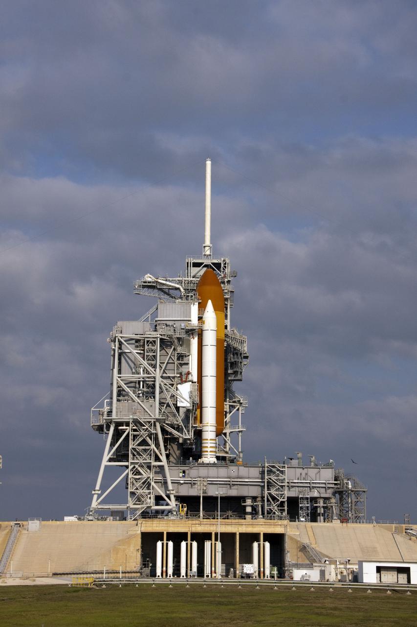 CAPE CANAVERAL, Fla. -- At NASA Kennedy Space Center's Launch Pad 39A, space shuttle Endeavour sits poised for launch after technicians replaced the Load Control Assembly-2 (LCA-2) in its aft section.  Located in Endeavour's aft avionics bay 5, the LCA-2, which distributes power to nine shuttle systems, is believed to have caused fuel line heaters for Endeavour's auxiliary power unit-1 (APU-1) to fail April 29 during the first launch attempt for the STS-134 mission and has been replaced. Systems will be retested before the launch is rescheduled. STS-134 will deliver the Express Logistics Carrier-3, Alpha Magnetic Spectrometer-2 (AMS), a high-pressure gas tank and additional spare parts for the Dextre robotic helper to the International Space Station. The mission also will be the final spaceflight for Endeavour. For more information, visit www.nasa.gov/mission_pages/shuttle/shuttlemissions/sts134/index.html. Photo credit: NASA/Troy Cryder