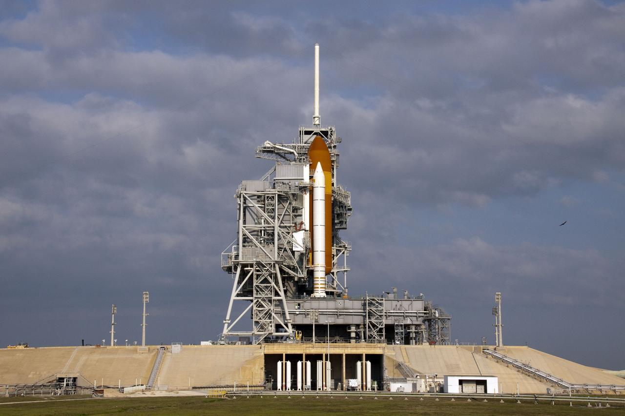 CAPE CANAVERAL, Fla. -- At NASA Kennedy Space Center's Launch Pad 39A, space shuttle Endeavour sits poised for launch after technicians replaced the Load Control Assembly-2 (LCA-2) in its aft section.  Located in Endeavour's aft avionics bay 5, the LCA-2, which distributes power to nine shuttle systems, is believed to have caused fuel line heaters for Endeavour's auxiliary power unit-1 (APU-1) to fail April 29 during the first launch attempt for the STS-134 mission and has been replaced. Systems will be retested before the launch is rescheduled. STS-134 will deliver the Express Logistics Carrier-3, Alpha Magnetic Spectrometer-2 (AMS), a high-pressure gas tank and additional spare parts for the Dextre robotic helper to the International Space Station. The mission also will be the final spaceflight for Endeavour. For more information, visit www.nasa.gov/mission_pages/shuttle/shuttlemissions/sts134/index.html. Photo credit: NASA/Troy Cryder