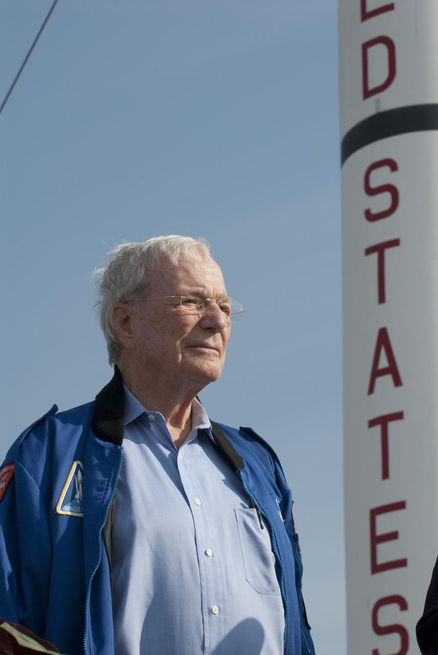 CAPE CANAVERAL, Fla. -- Mercury astronaut Scott Carpenter participates in a celebration at Complex 5/6 on Cape Canaveral Air Force Station in Florida.    The celebration was held at the launch site of the first U.S. manned spaceflight May 5, 1961, to mark the 50th anniversary of the flight.  Fifty years ago, astronaut Alan Shepard lifted off inside the Mercury capsule, "Freedom 7," atop an 82-foot-tall Mercury-Redstone rocket at 9:34 a.m. EST, sending him on a remarkably successful, 15-minute suborbital flight. The event was attended by more than 200 workers from the original Mercury program and included a re-creation of Shepard's flight and recovery, as well as a tribute to his contributions as a moonwalker on the Apollo 14 lunar mission. For more information, visit www.nasa.gov/topics/history/milestones/index.html. Photo credit: NASA/Kim Shiflett