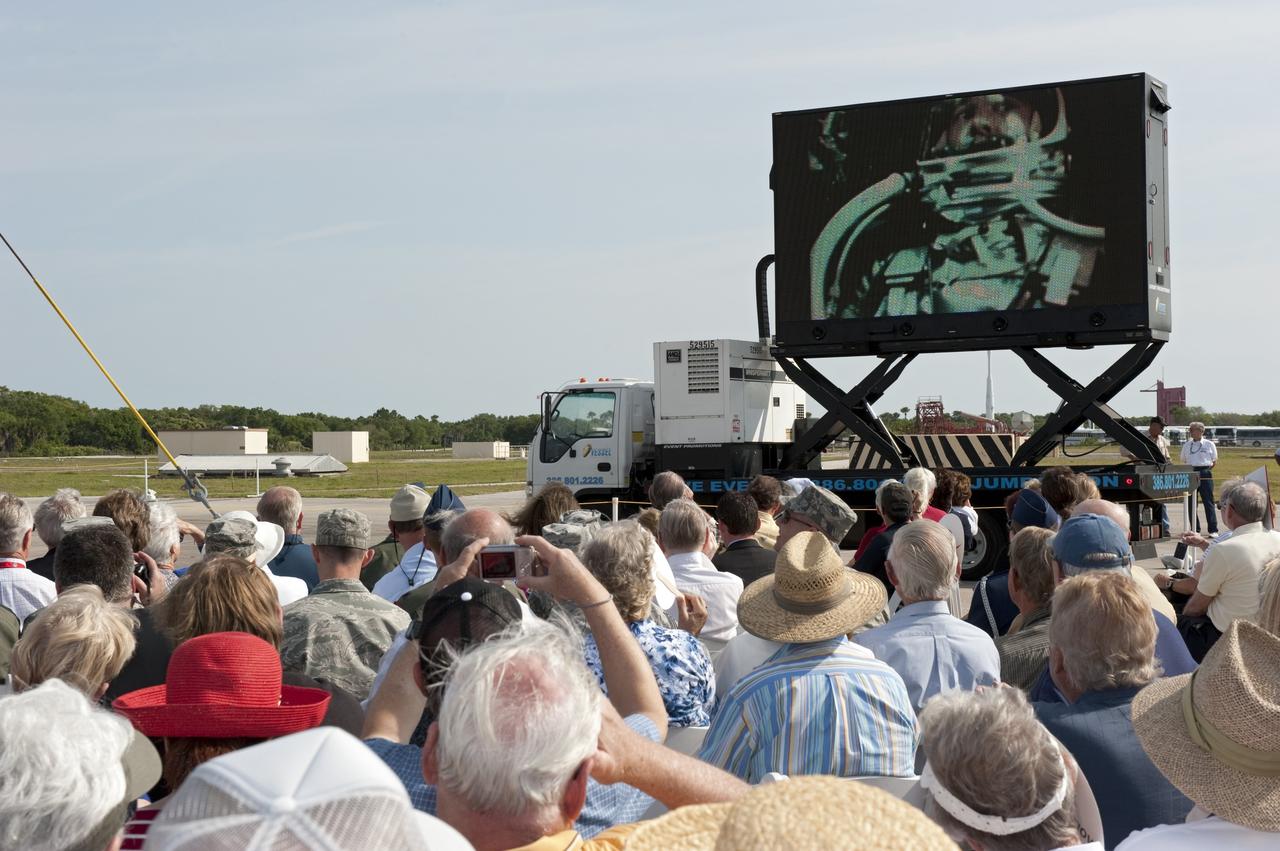 CAPE CANAVERAL, Fla. -- Invited guests enjoy a tribute to astronaut Alan Shepard during a celebration at Complex 5/6 on Cape Canaveral Air Force Station in Florida.    The celebration was held at the launch site of the first U.S. manned spaceflight May 5, 1961, to mark the 50th anniversary of the flight.  Fifty years ago, astronaut Alan Shepard lifted off inside the Mercury capsule, "Freedom 7," atop an 82-foot-tall Mercury-Redstone rocket at 9:34 a.m. EST, sending him on a remarkably successful, 15-minute suborbital flight. The event was attended by more than 200 workers from the original Mercury program and included a re-creation of Shepard's flight and recovery, as well as a tribute to his contributions as a moonwalker on the Apollo 14 lunar mission. For more information, visit www.nasa.gov/topics/history/milestones/index.html. Photo credit: NASA/Kim Shiflett