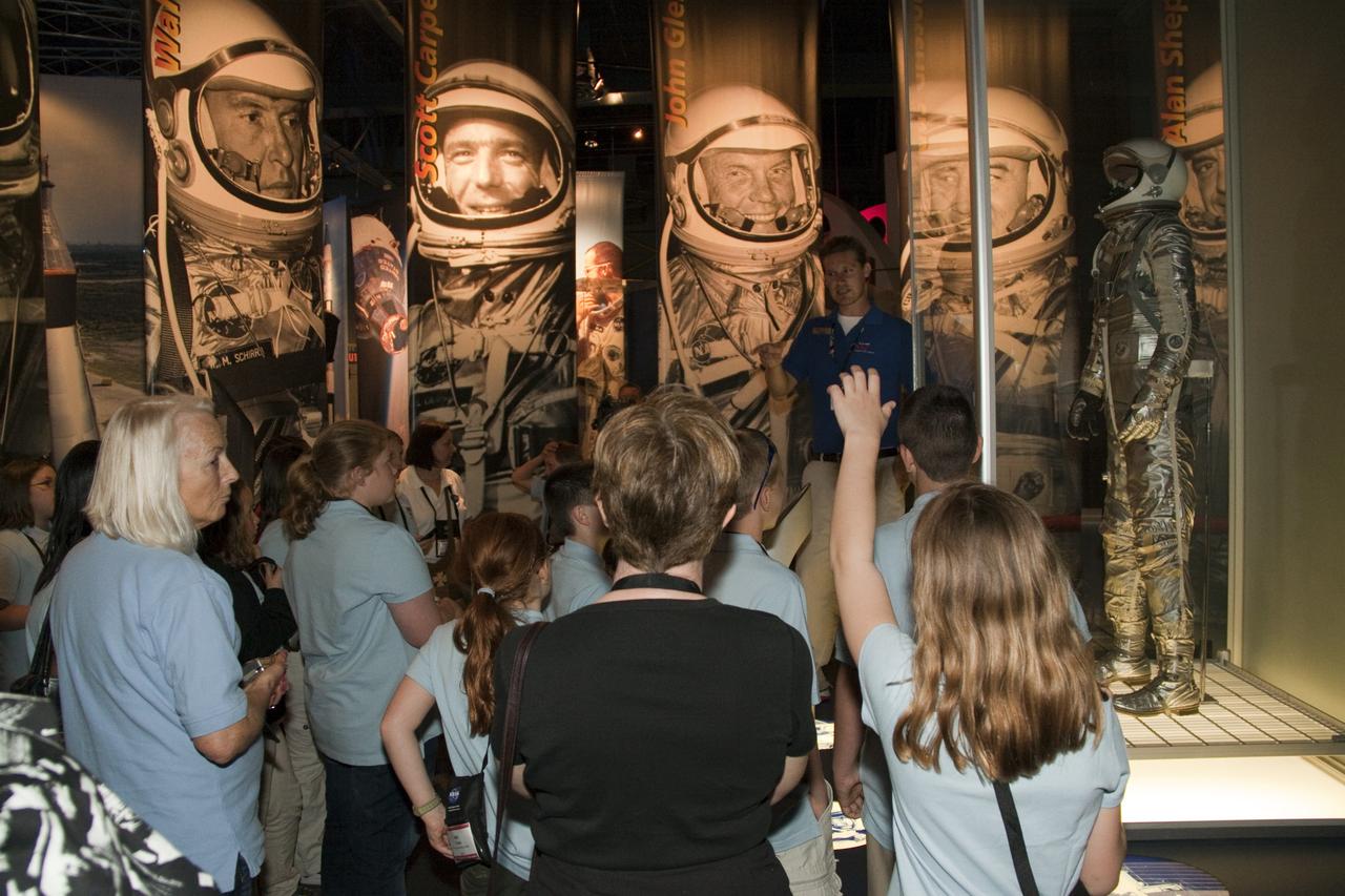 CAPE CANAVERAL, Fla. -- During the NASA Explorer Schools Symposium at Kennedy Space Center in Florida, students and teachers tour the U.S. Astronaut Hall of Fame. About 60 fourth- through 12-grade students from across the nation are at the center May 4-7 participating in tours of processing and launch facilities, as well as several educational activities and a career panel question-and-answer session. About 30 teachers will receive professional development opportunities during the symposium. The participants were competitively selected after they completed an original investigation focused on existing NASA missions or research interests. Photo Credit: NASA/Jack Pfaller