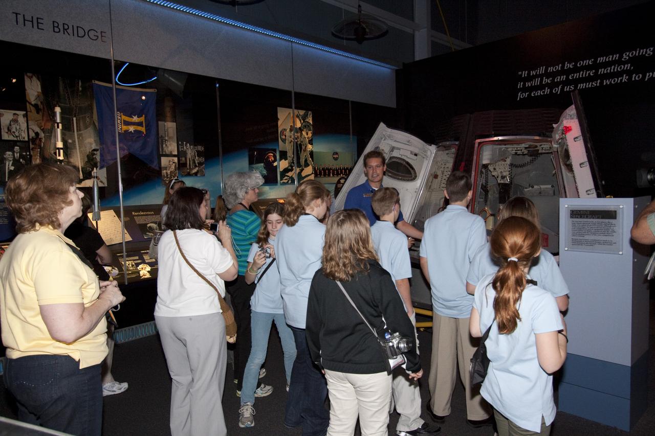 CAPE CANAVERAL, Fla. -- During the NASA Explorer Schools Symposium at Kennedy Space Center in Florida, students and teachers tour the U.S. Astronaut Hall of Fame. About 60 fourth- through 12-grade students from across the nation are at the center May 4-7 participating in tours of processing and launch facilities, as well as several educational activities and a career panel question-and-answer session. About 30 teachers will receive professional development opportunities during the symposium. The participants were competitively selected after they completed an original investigation focused on existing NASA missions or research interests. Photo Credit: NASA/Jack Pfaller