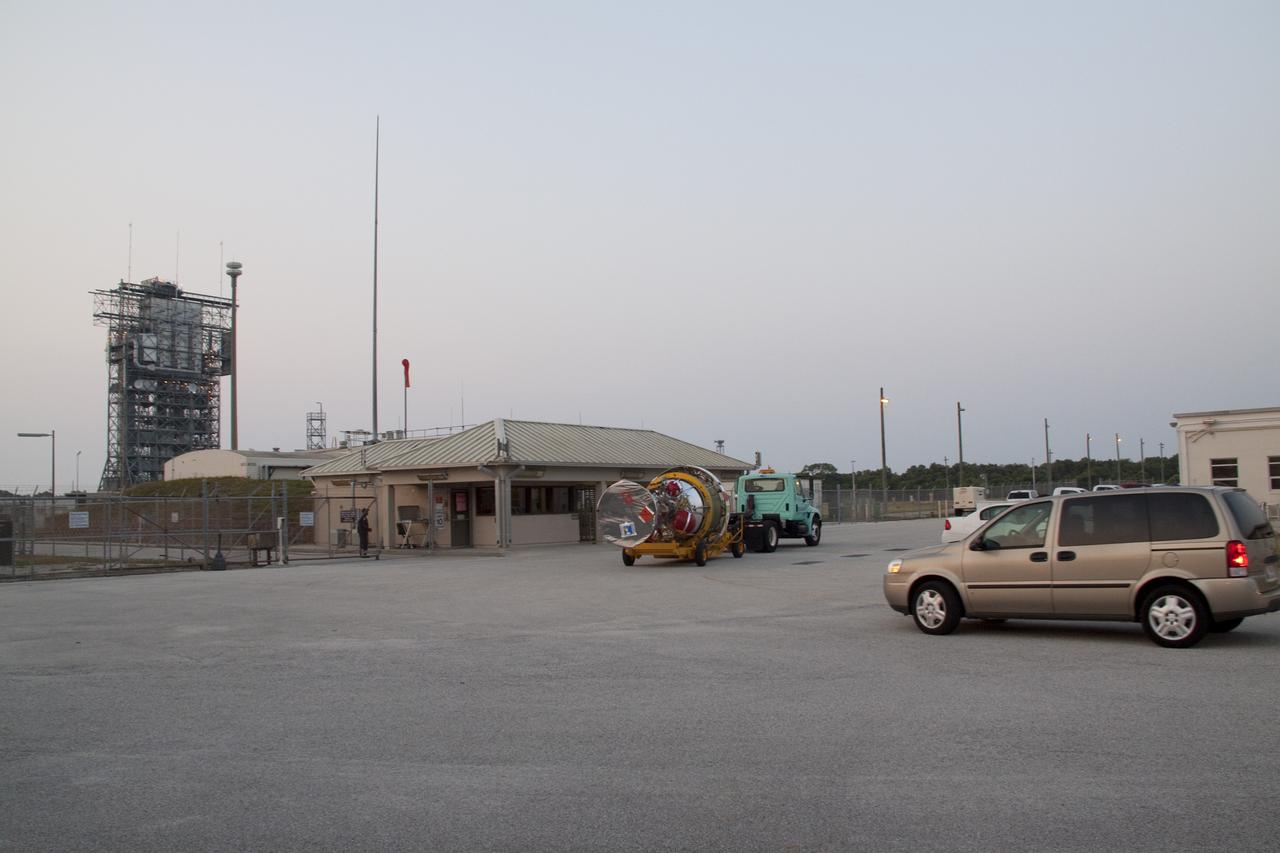 CAPE CANAVERAL, Fla. -- Workers transport the second stage of a United Launch Alliance Delta II launch vehicle to NASA's Space Launch Complex 17B in Florida. There, it will be hoisted into the mobile service tower and mated with the first stage.      The Delta II will carry NASA's Gravity Recovery and Interior Laboratory, or GRAIL, spacecraft into lunar orbit. The GRAIL mission is a part of NASA's Discovery Program. GRAIL will fly twin spacecraft in tandem orbits around the moon for several months to measure its gravity field. The mission also will answer longstanding questions about Earth's moon and provide scientists a better understanding of how Earth and other rocky planets in the solar system formed. GRAIL is scheduled to launch Sept. 8. For more information visit: http://science.nasa.gov/missions/grail/. Photo credit: NASA/Jack Pfaller
